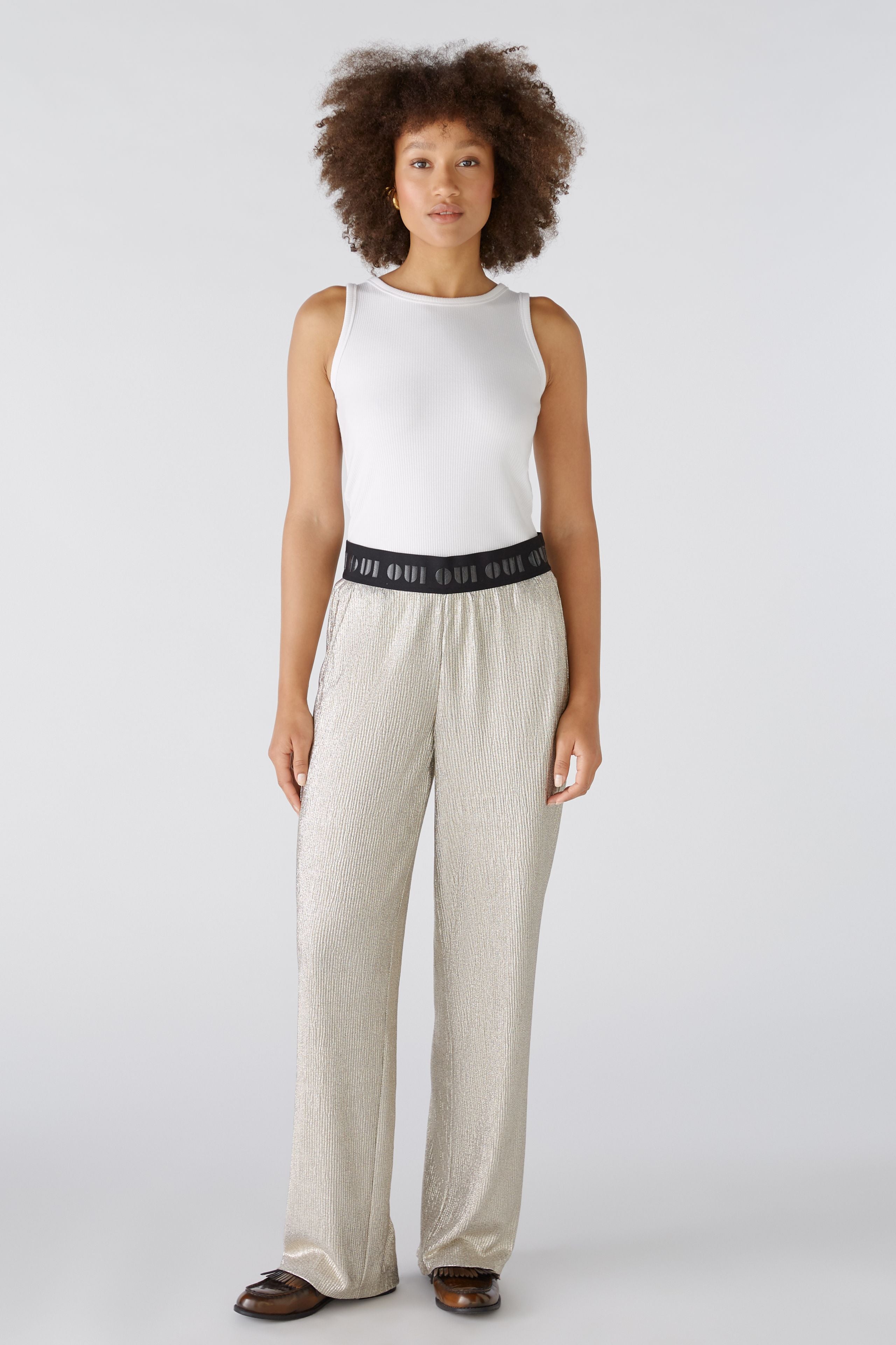 Lamé Look Trouser in Light Gold