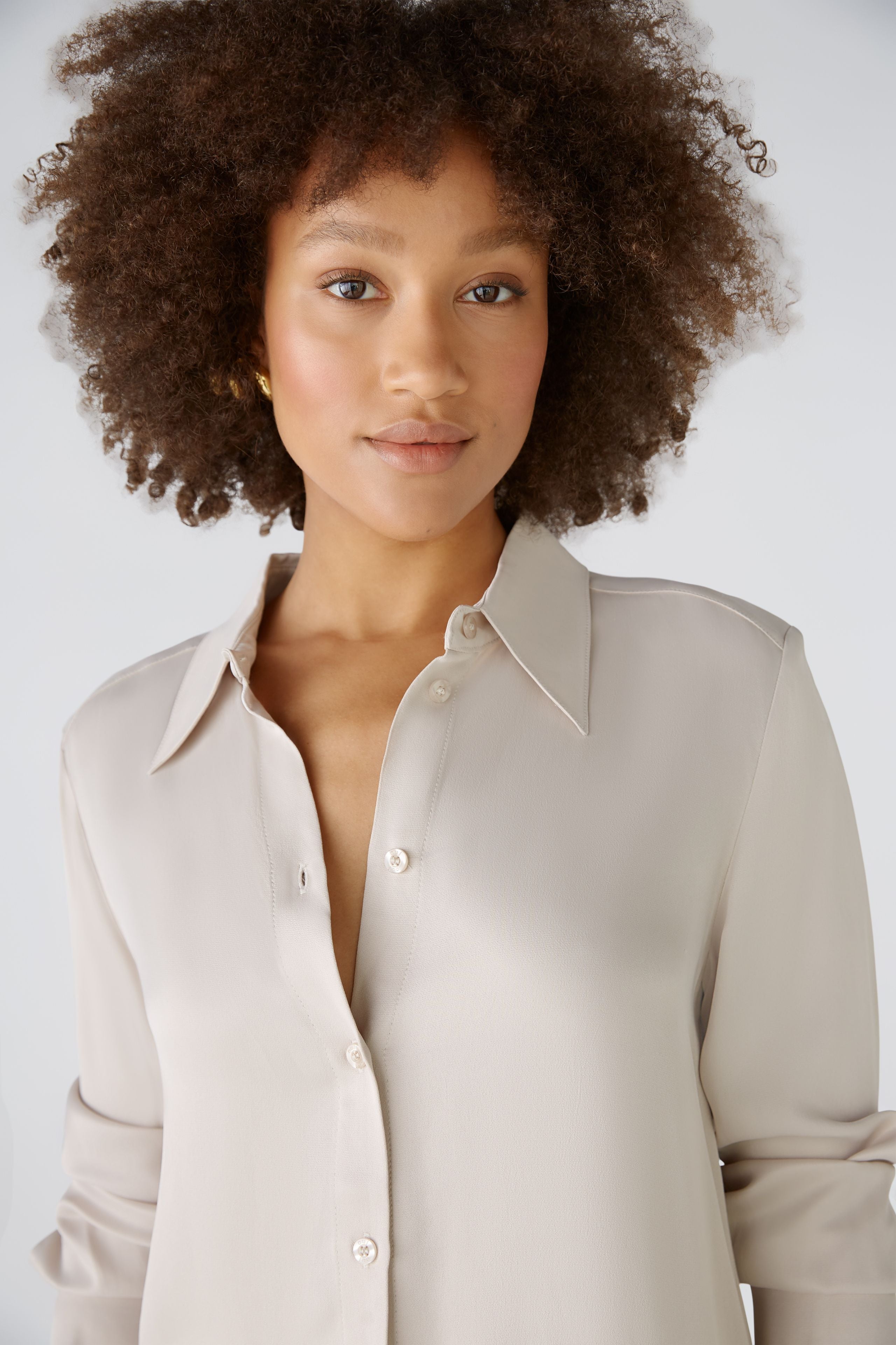 Satin Touch Blouse in Light Stone