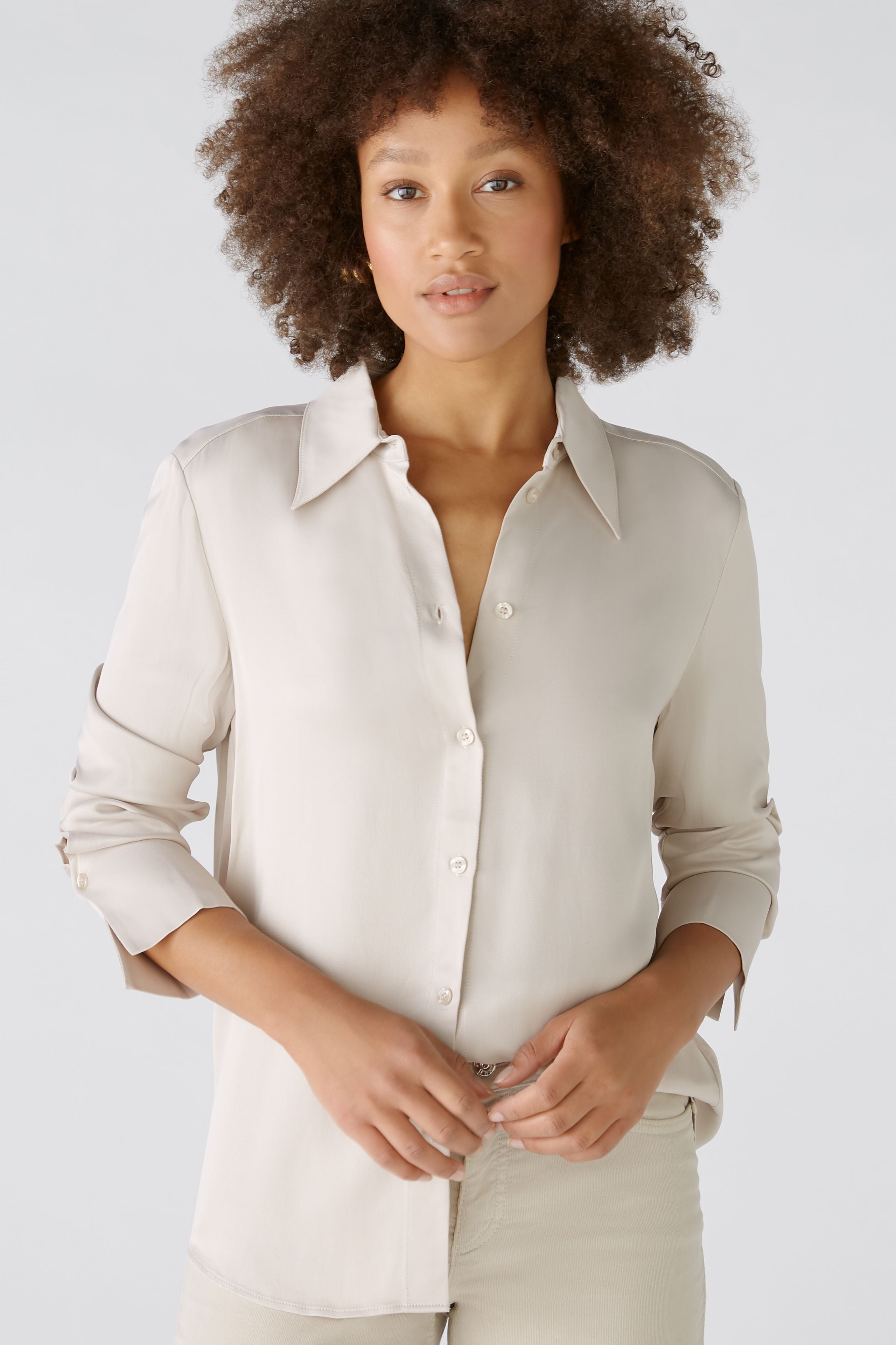 Satin Touch Blouse in Light Stone