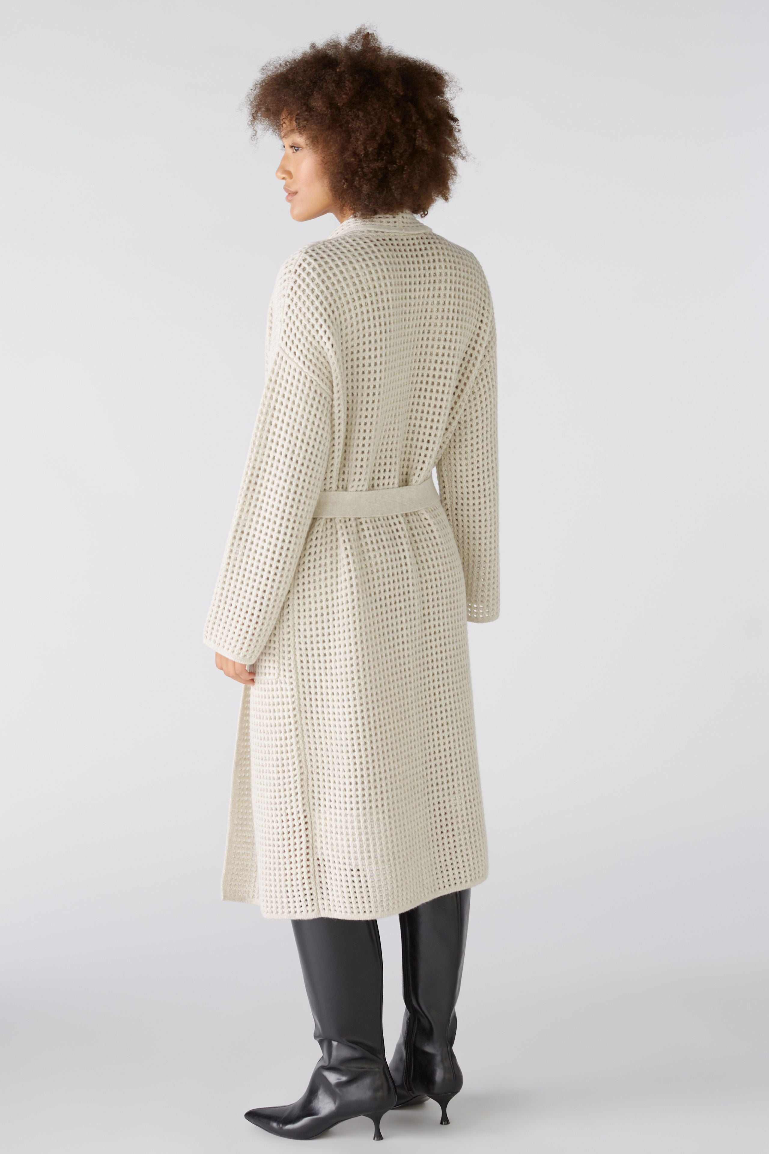 Mesh Look Knitted Coat in Off White