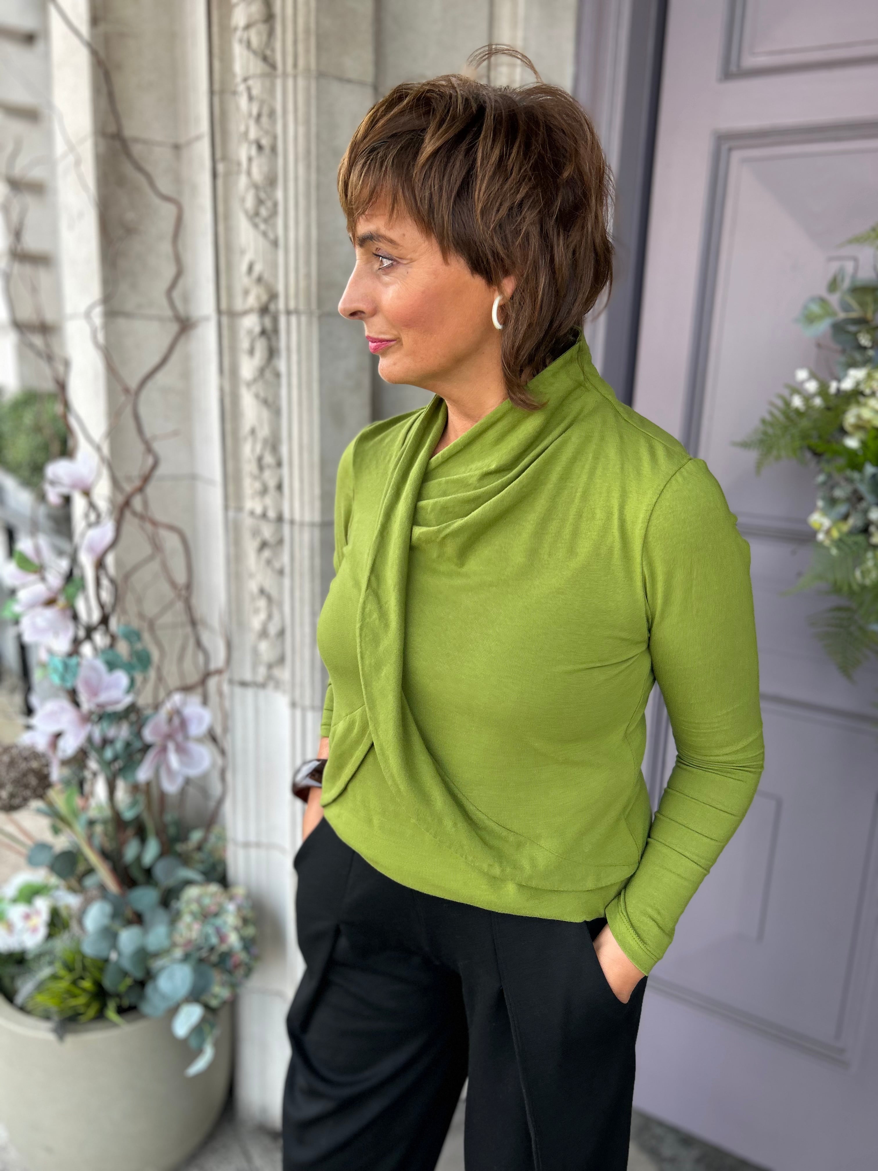 Draped Wrap Top in Green
