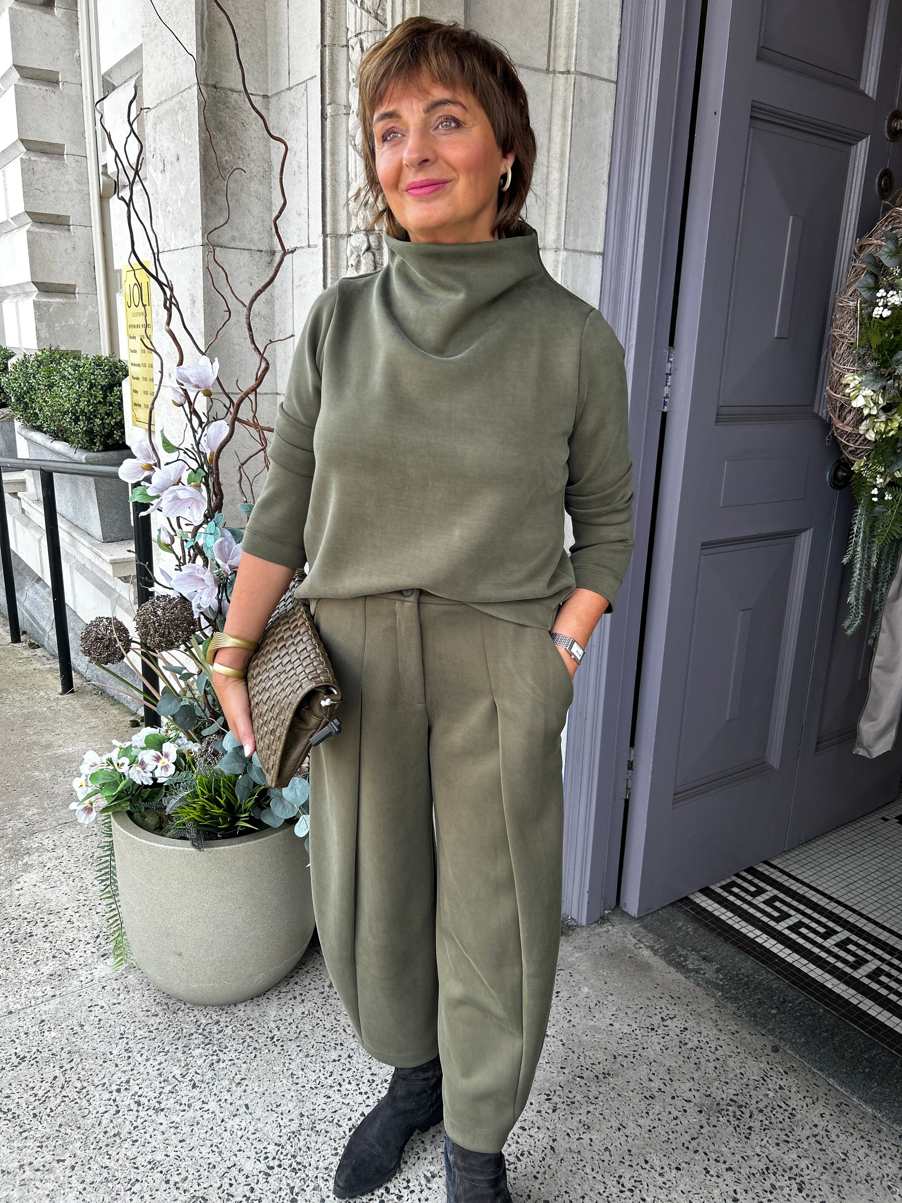 Scuba Cowl Neck Top in Olive