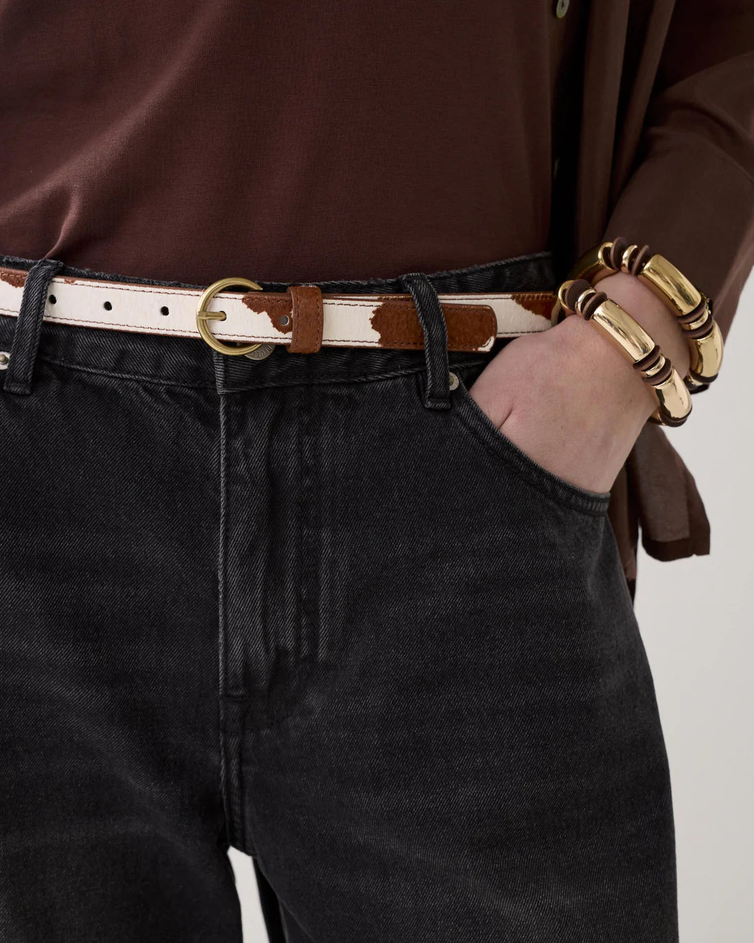 Narrow Belt in Cow Print