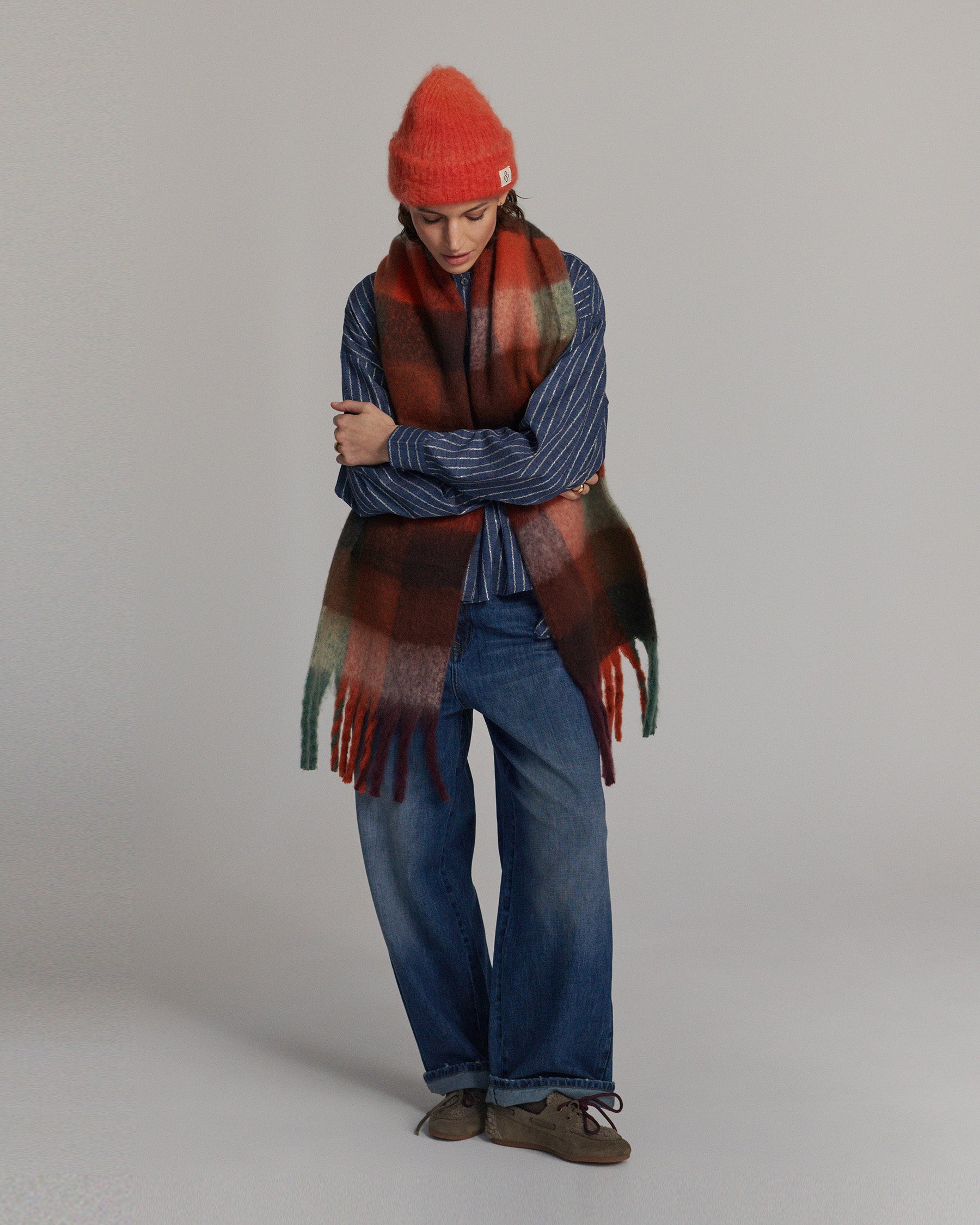 Brushed Check Scarf in Multicolour
