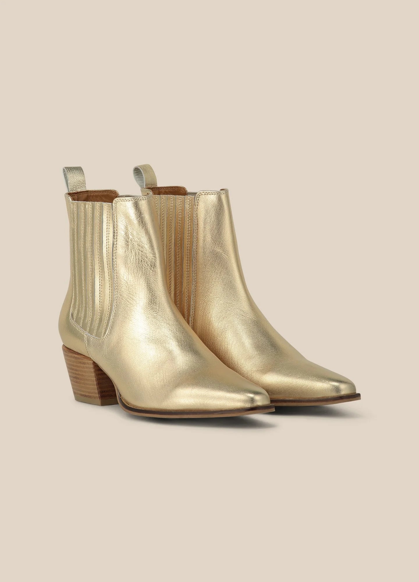 Leather Bootie with Elastic in Gold