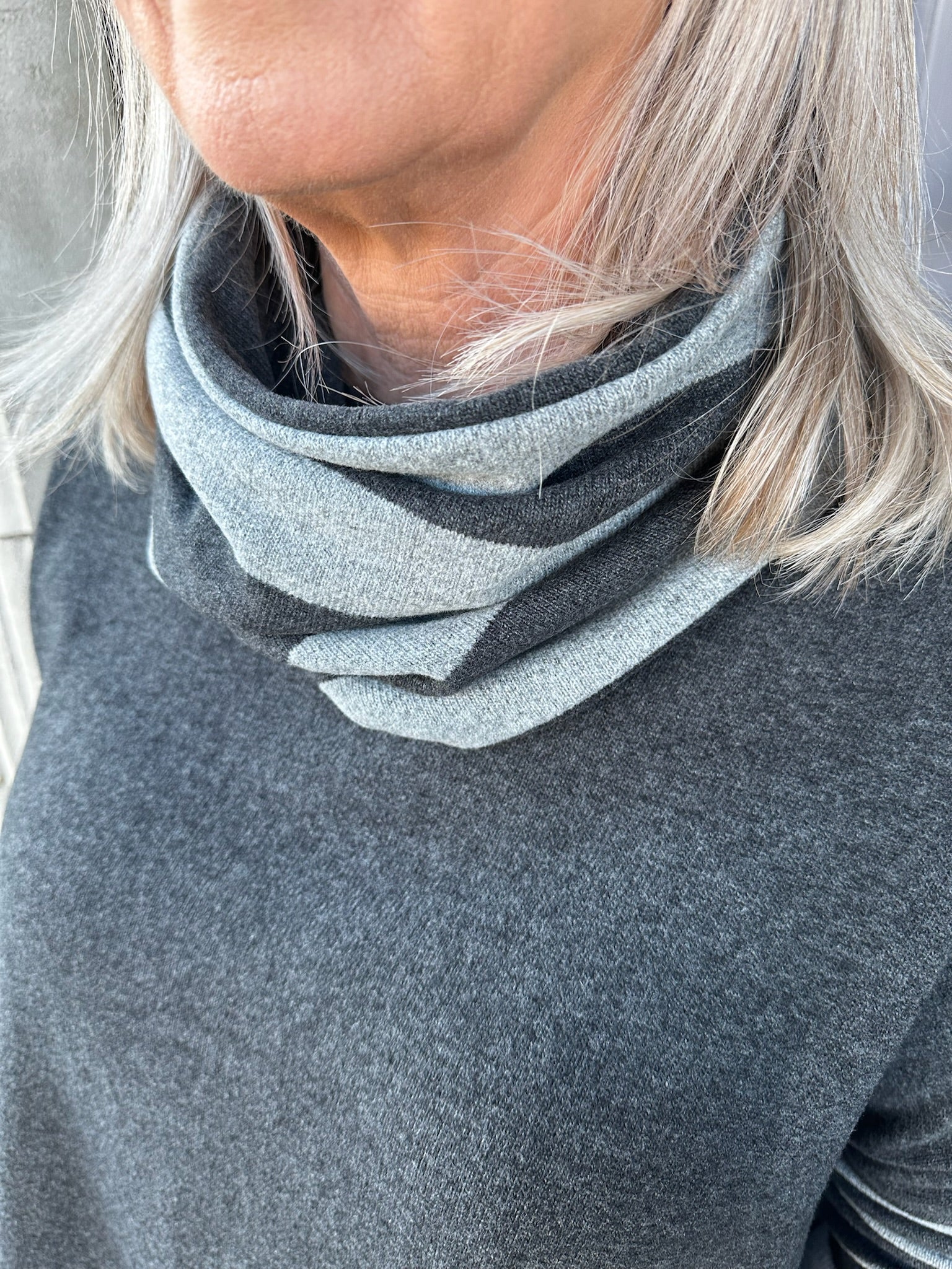 Stripe Loop Scarf in Grey