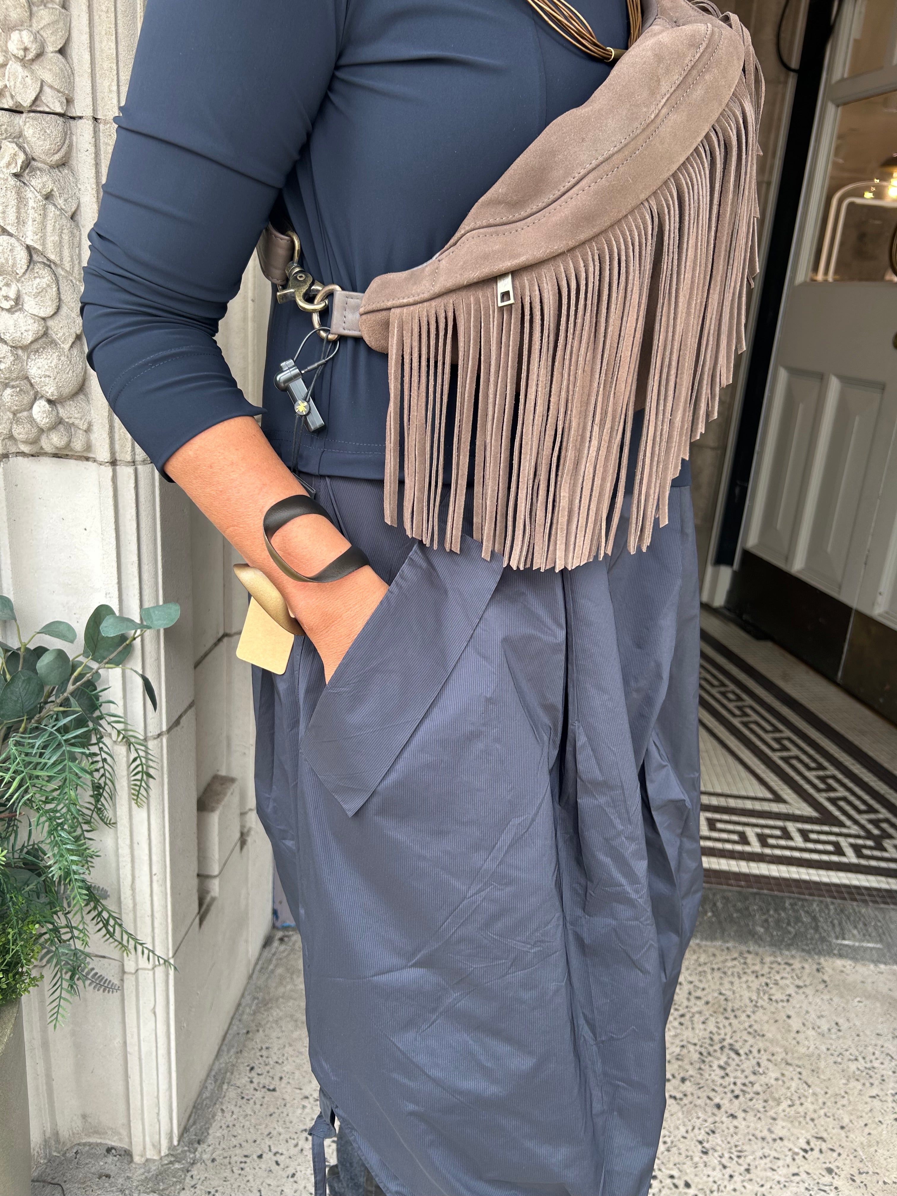 Mixed Fabric Dress in Night Blue