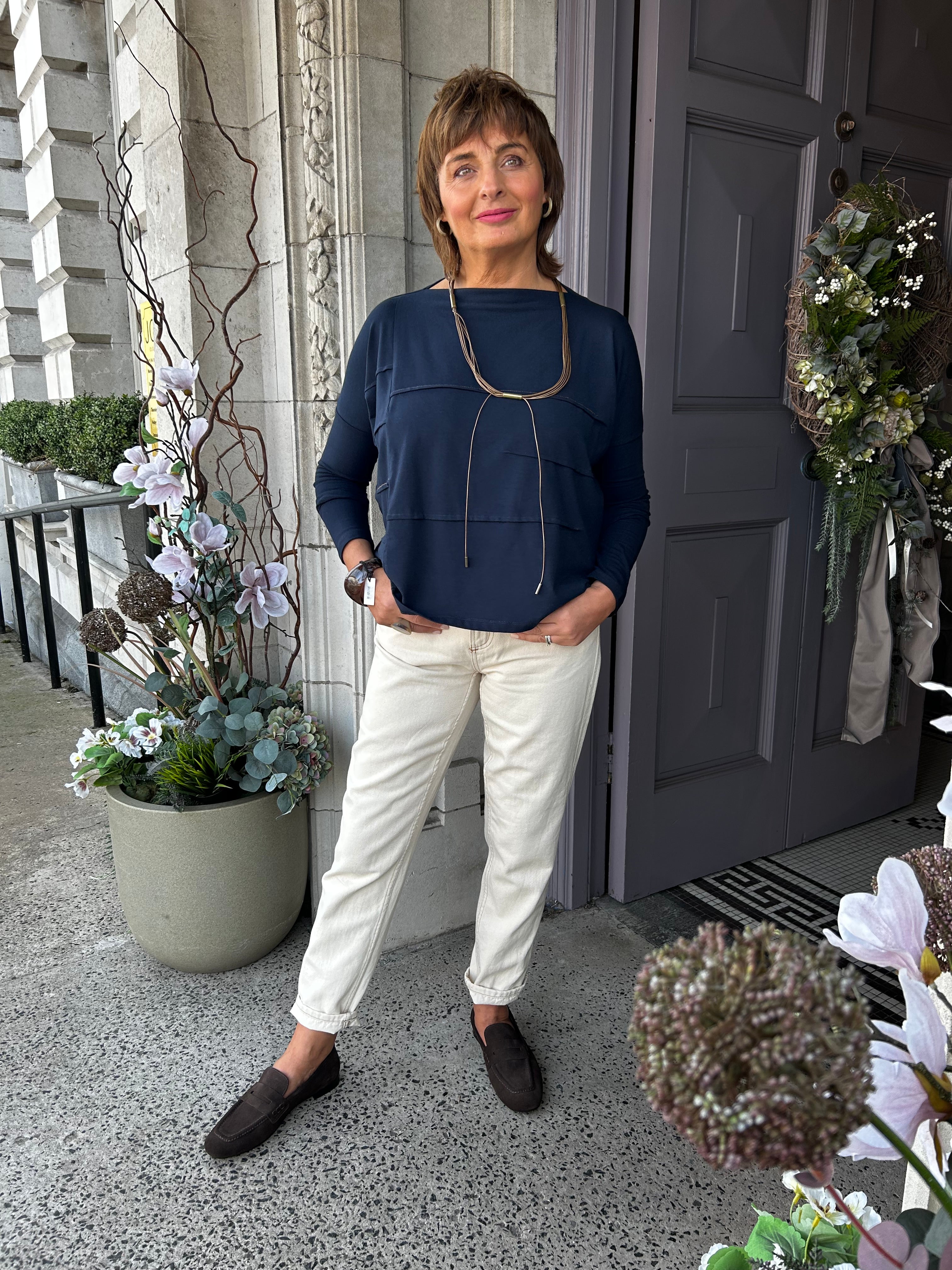 Layered Panel Top in Navy