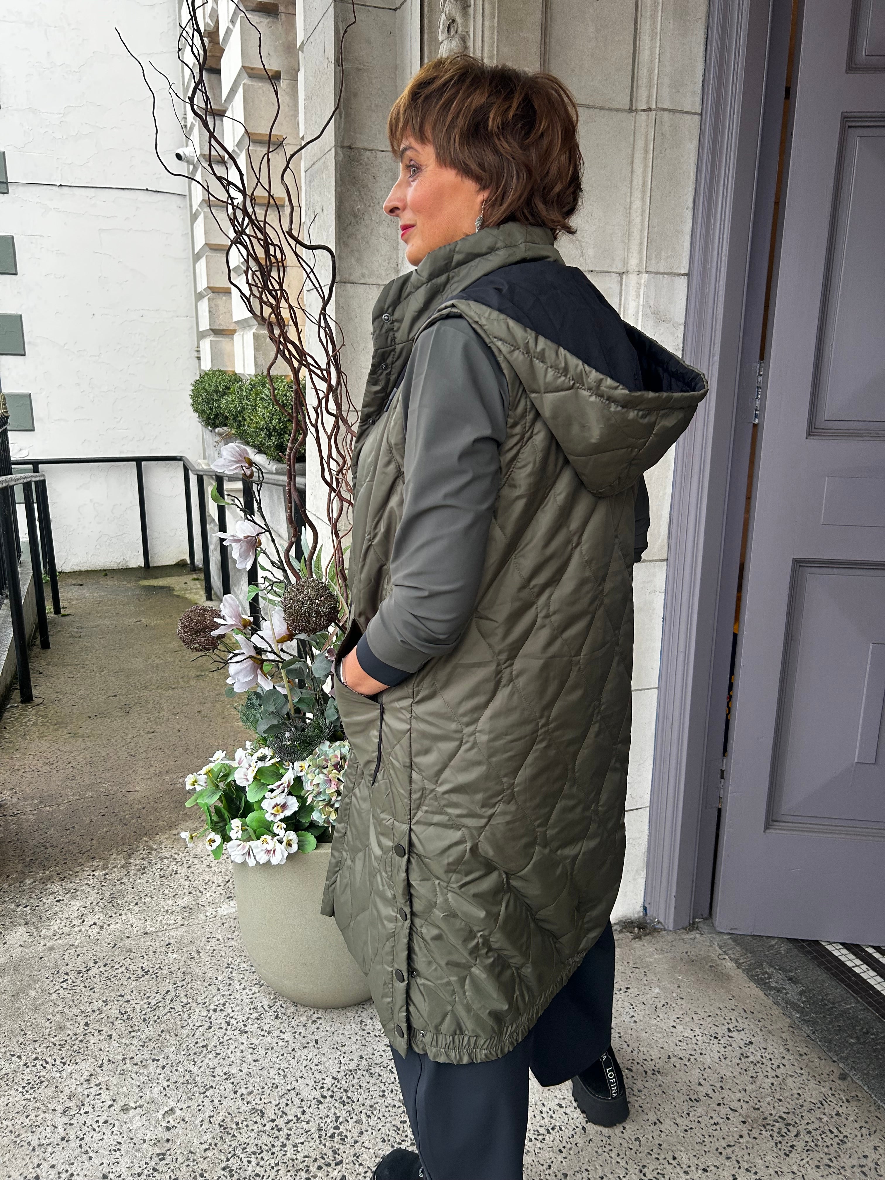 Long Quilted Waistcoat in Thyme