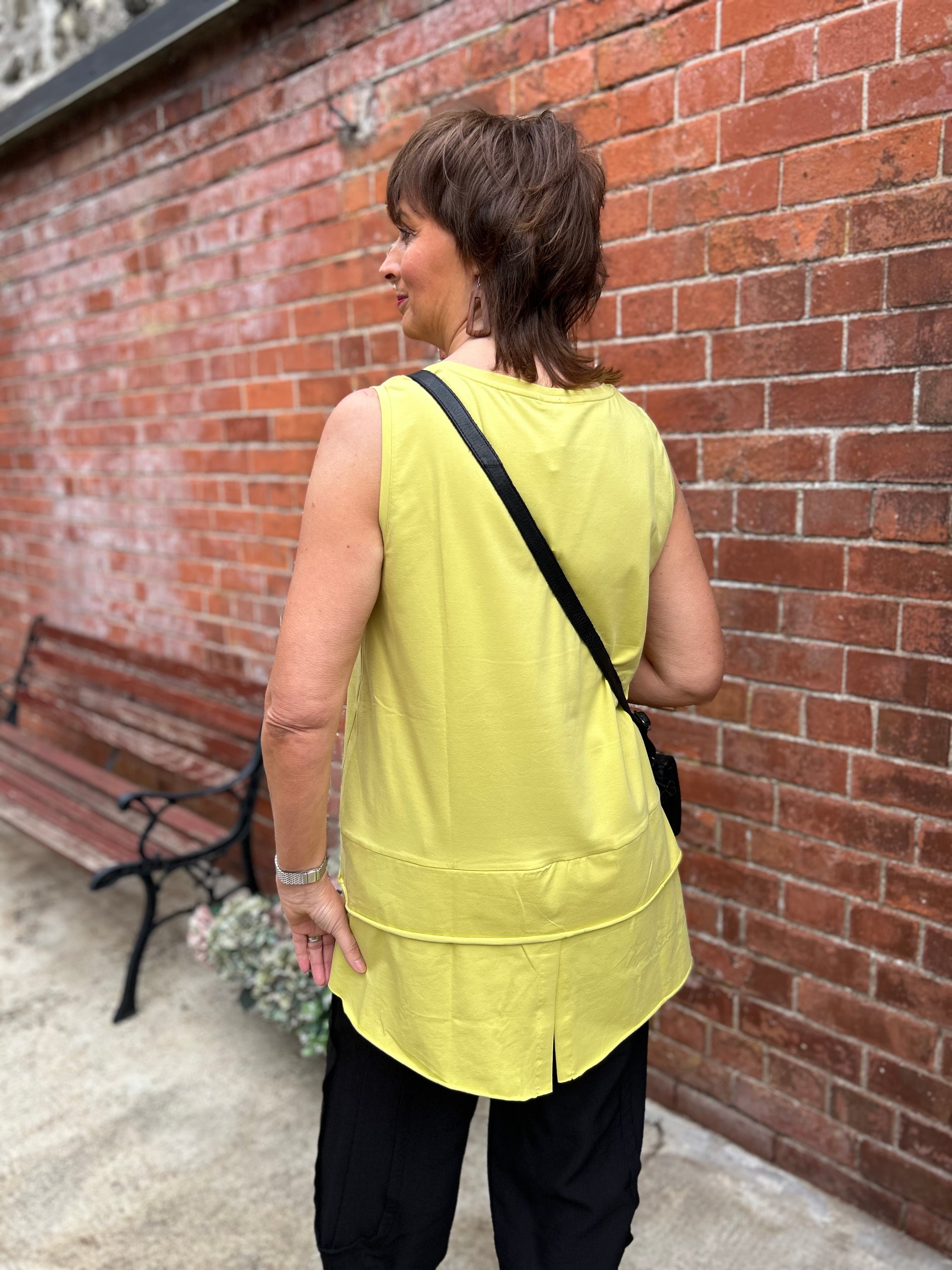 Cami Top With Raw Hem Band Panel in Oasis