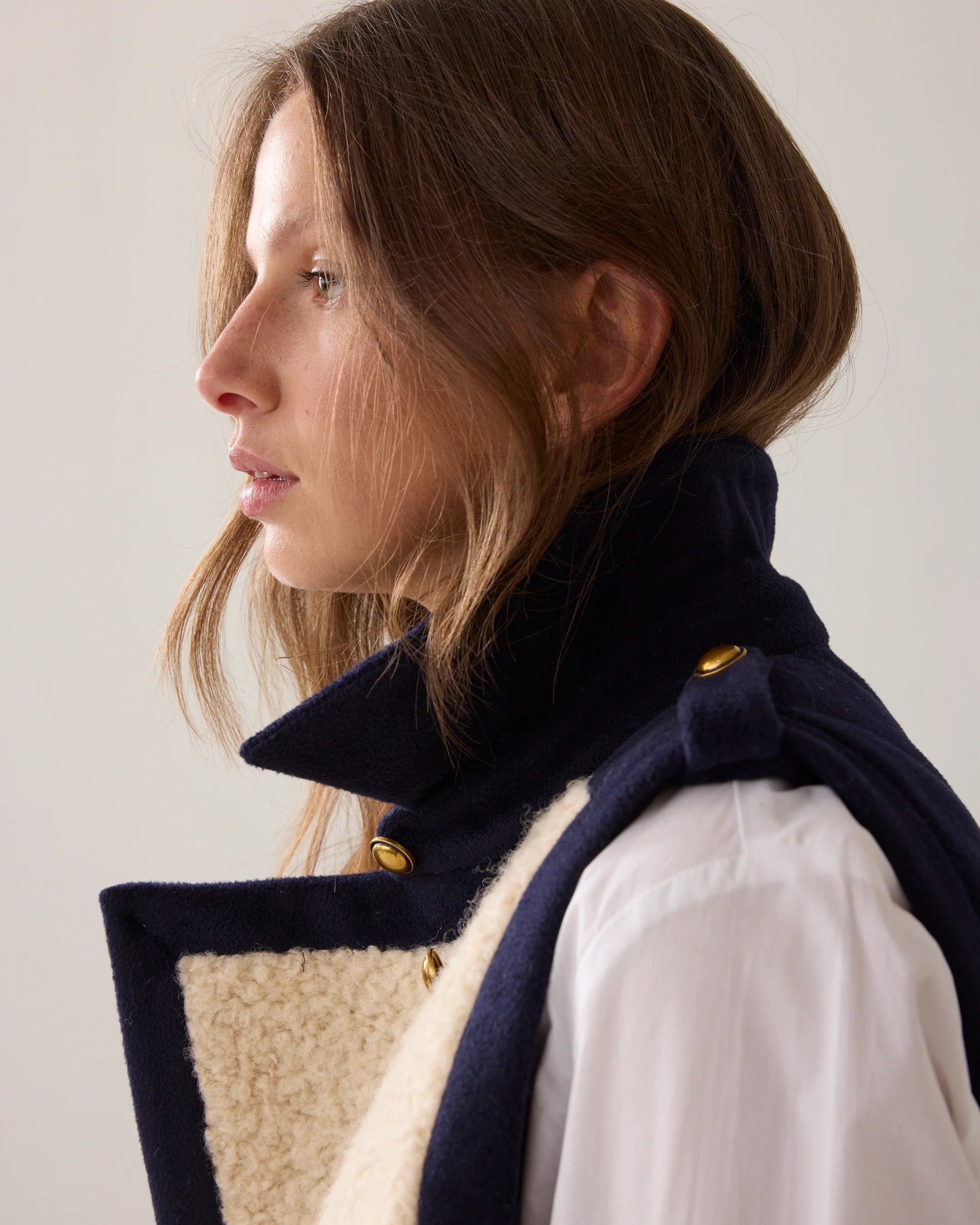 Wool Mix Boucle Gilet in Midnight Blue
