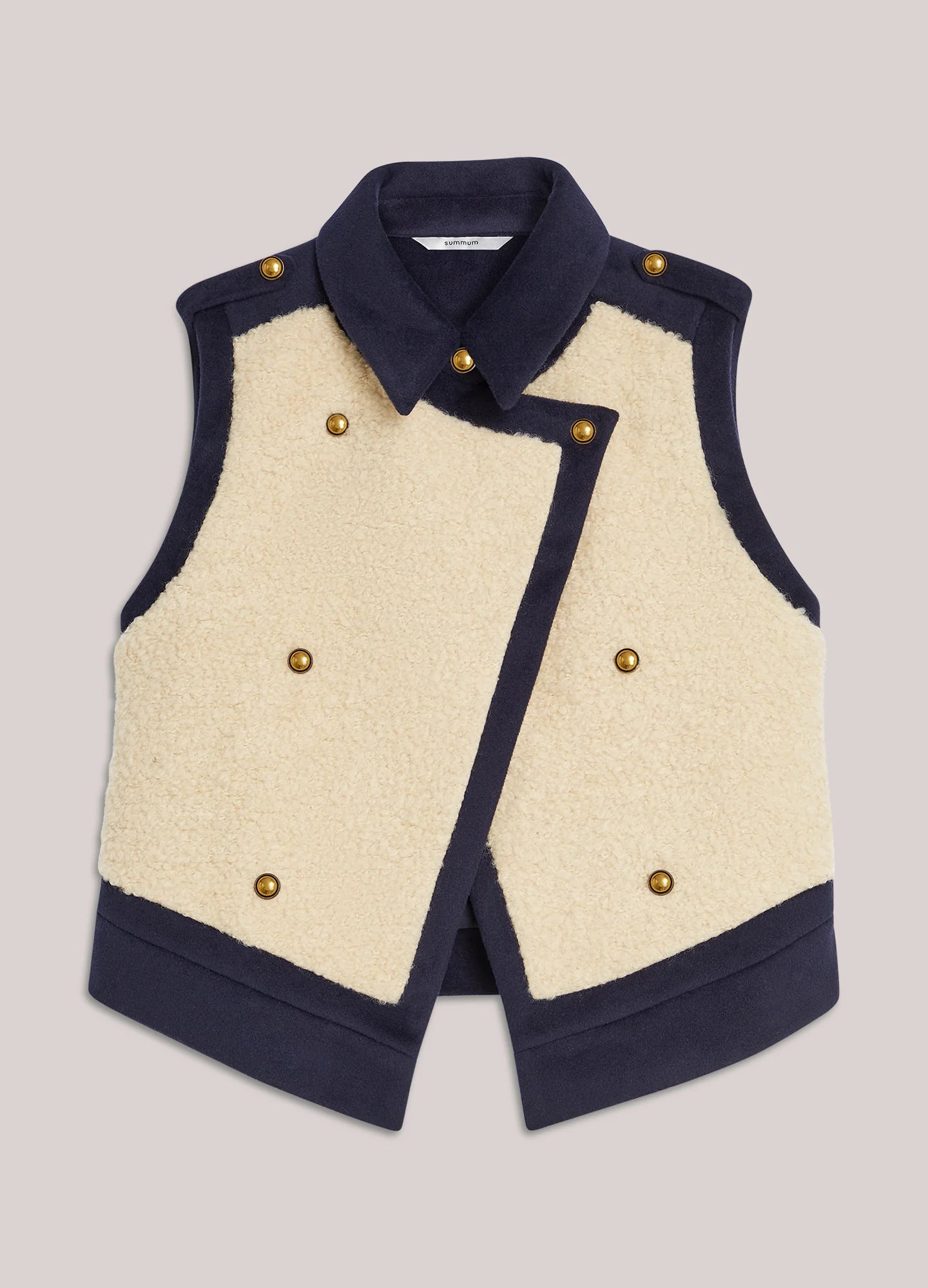 Wool Mix Boucle Gilet in Midnight Blue