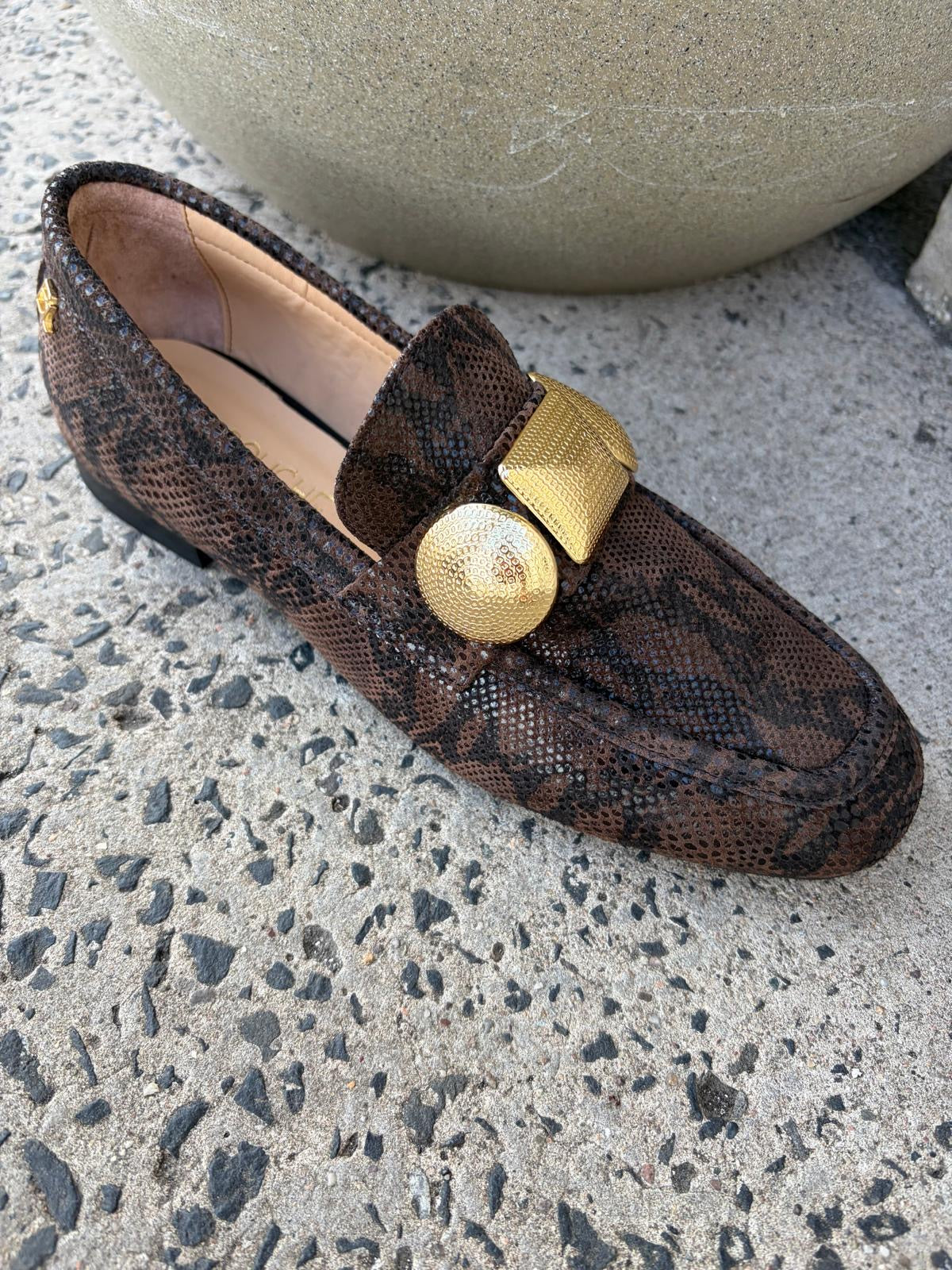 Snake Print Loafer in Ebony