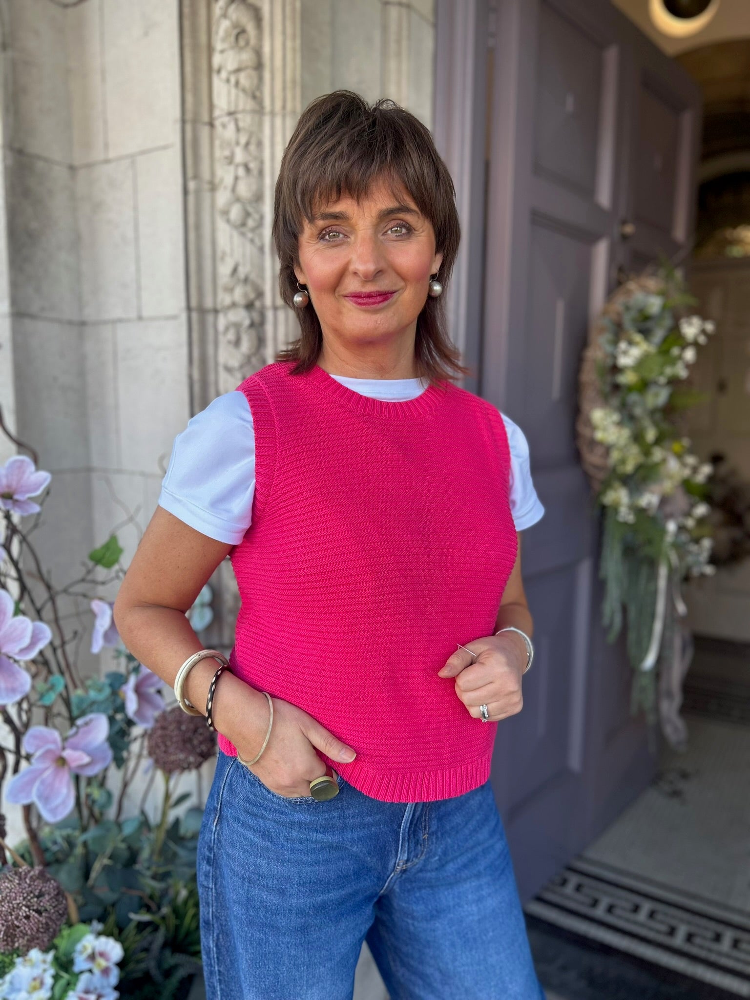 Dotties Waistcoat in Azalea Pink