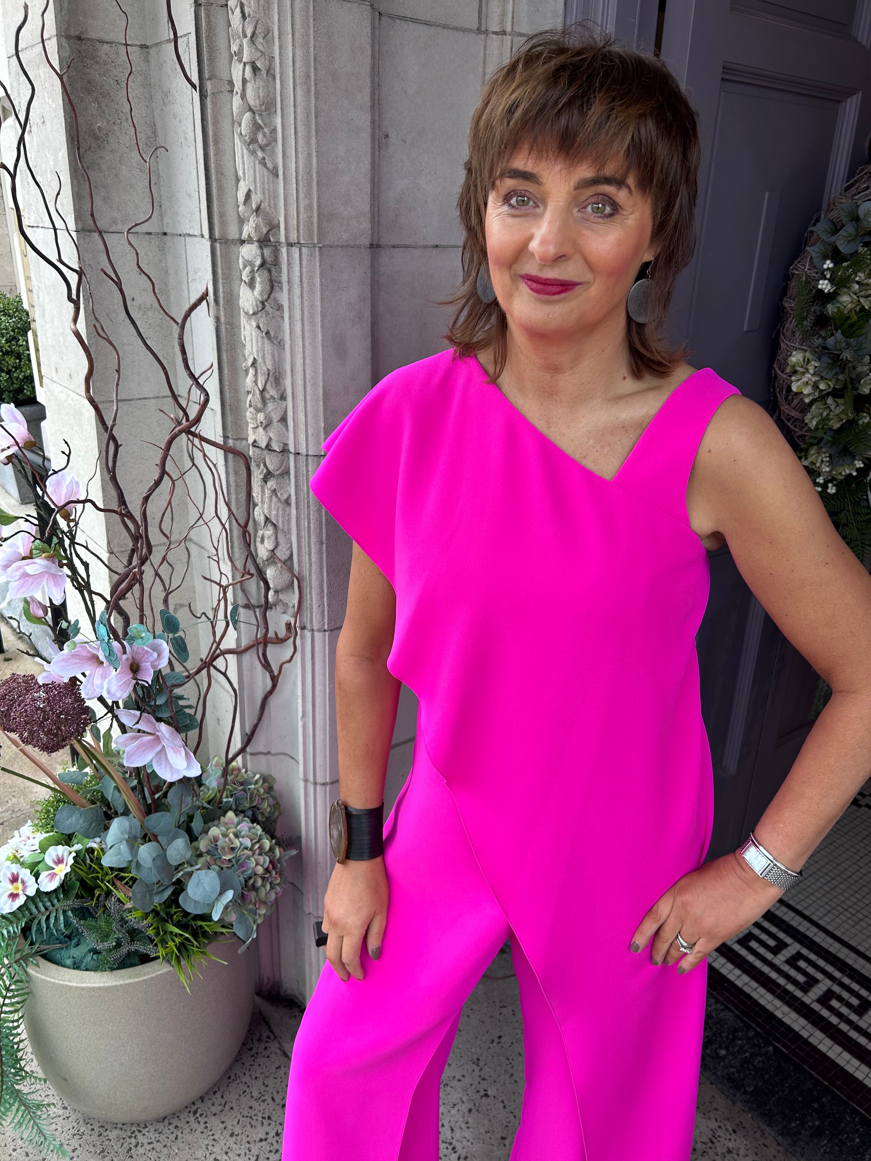 Jumpsuit With Over Top in Hot Pink