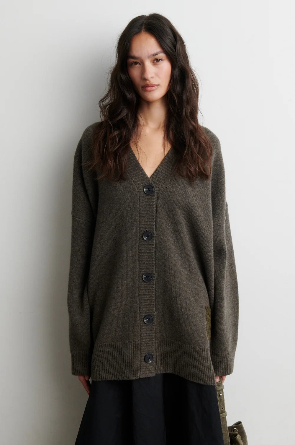 Alpha Knit Monogram Cardigan in Black Olive