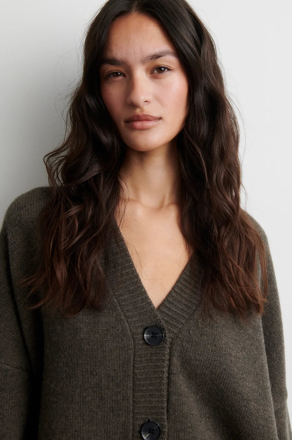 Alpha Knit Monogram Cardigan in Black Olive