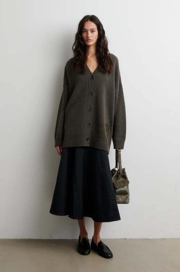 Alpha Knit Monogram Cardigan in Black Olive