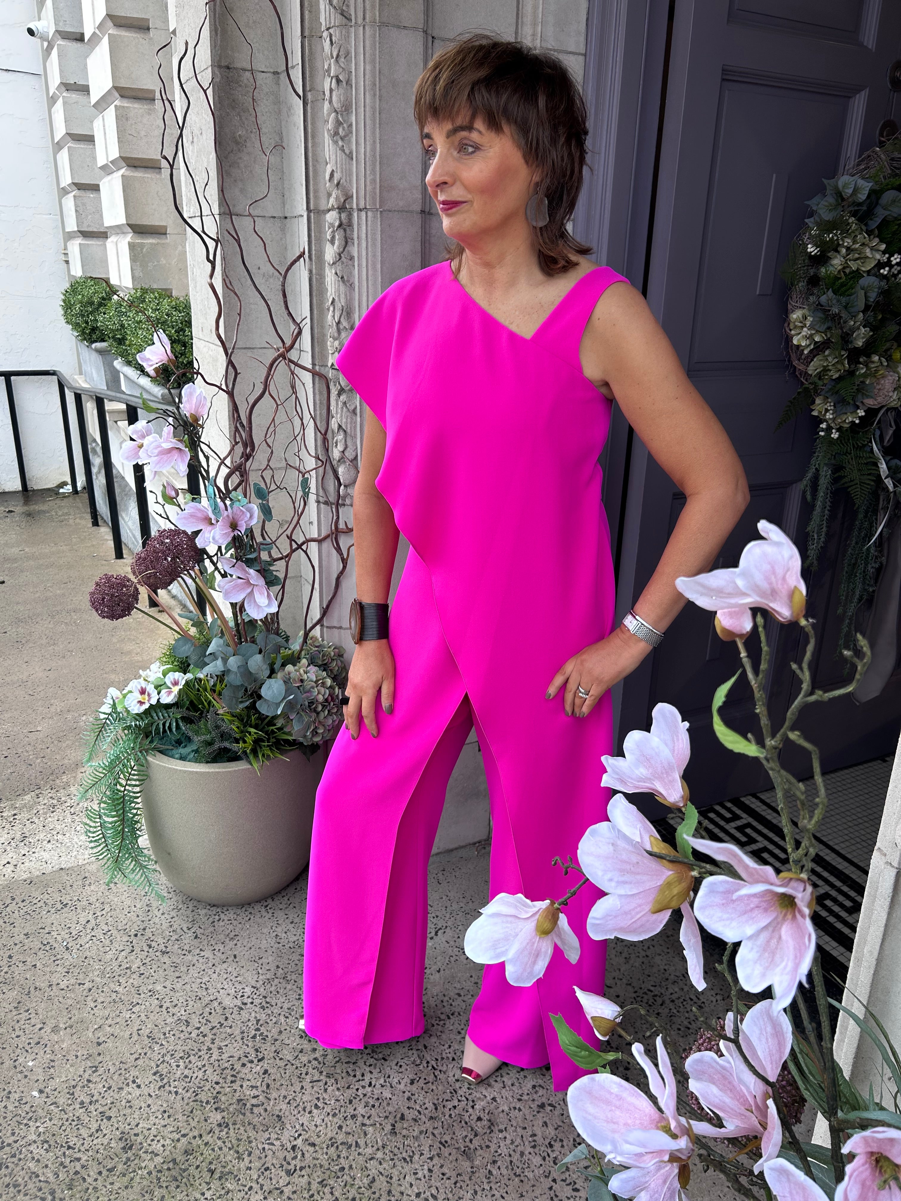 Jumpsuit With Over Top in Hot Pink