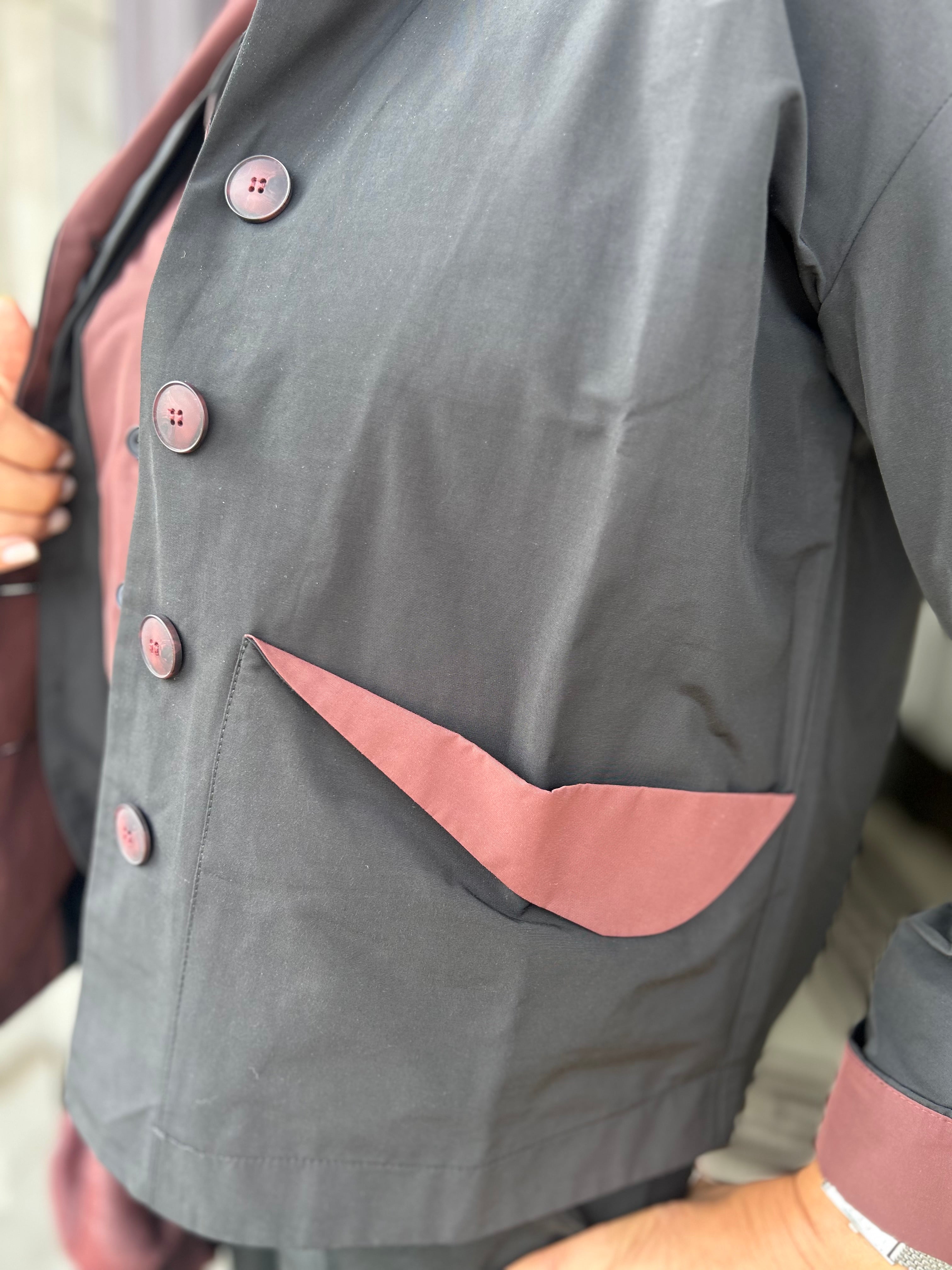 Contrast Lapel Jacket Wine/Black