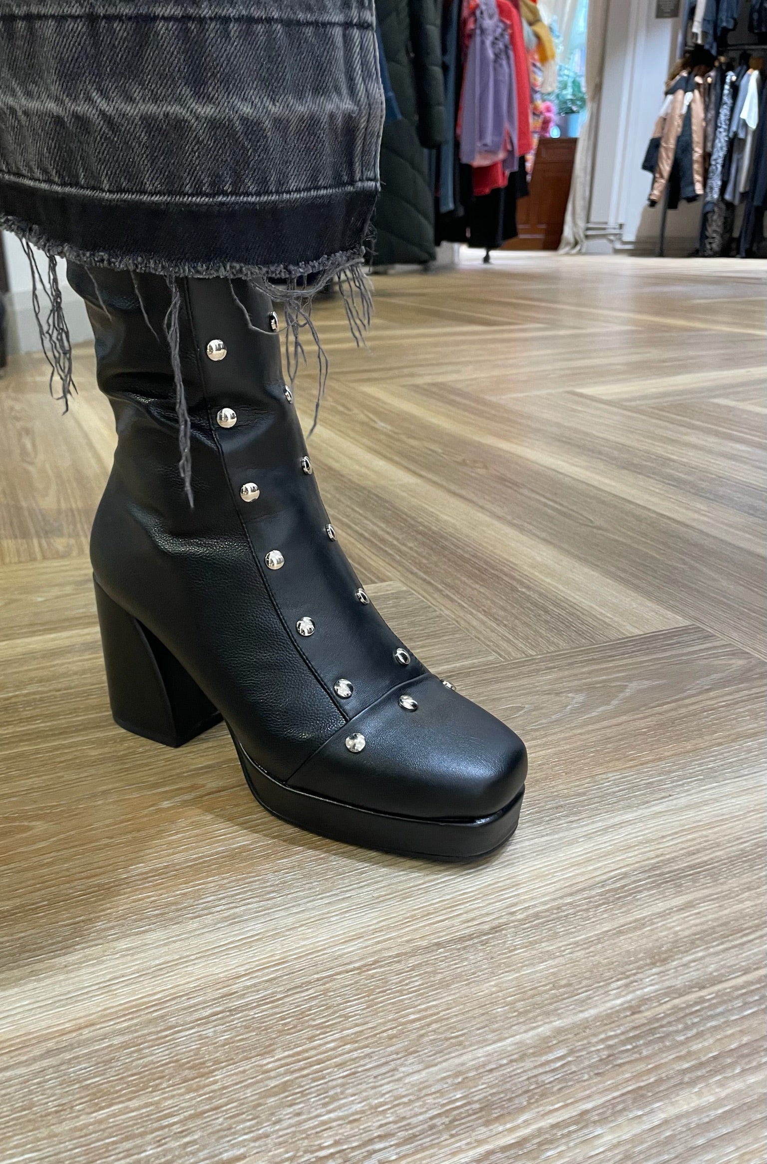 Marianne Platform Heeled Boot in Black