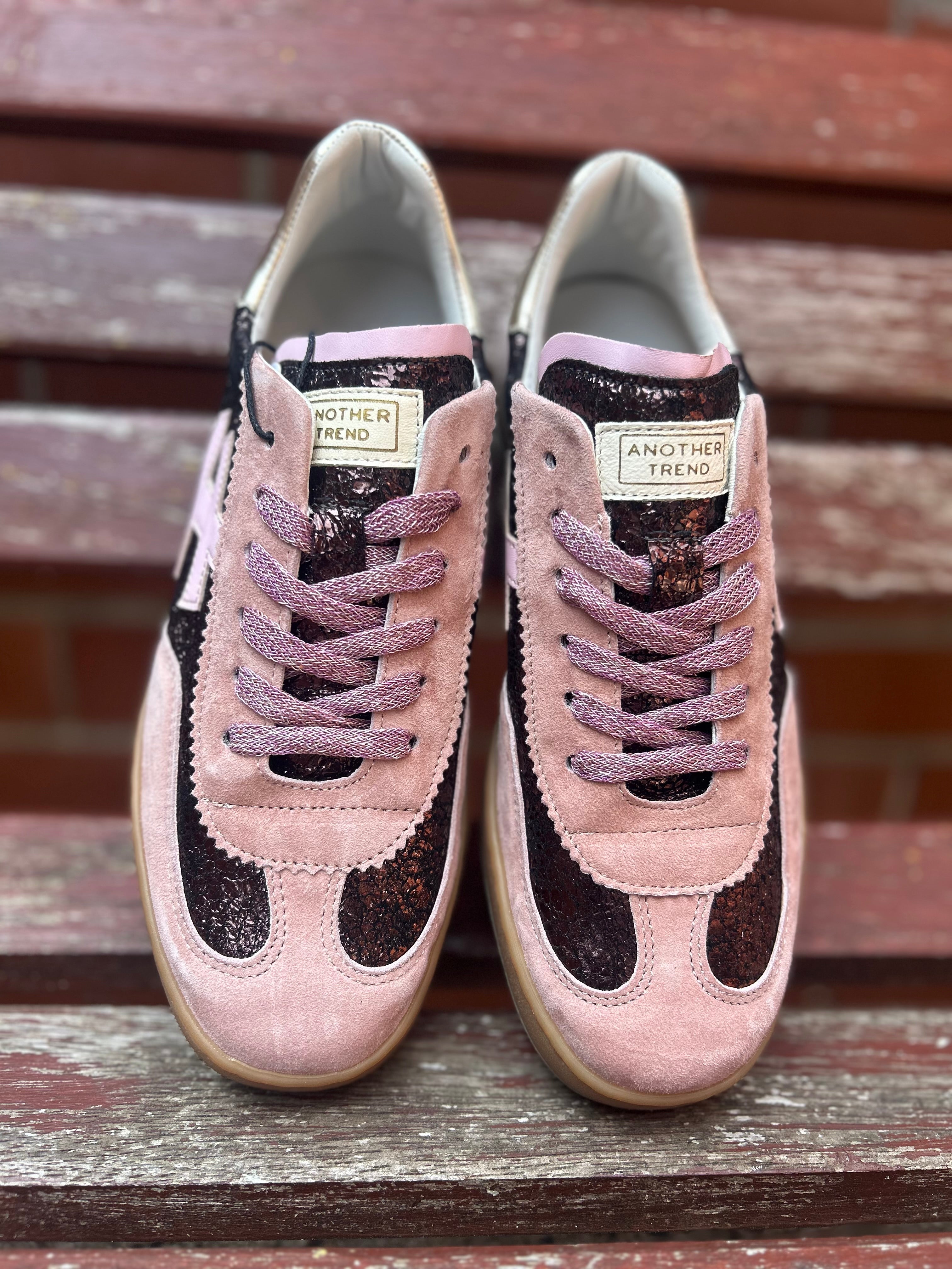 Lace Up Gum Sole Trainer in Dark Pink