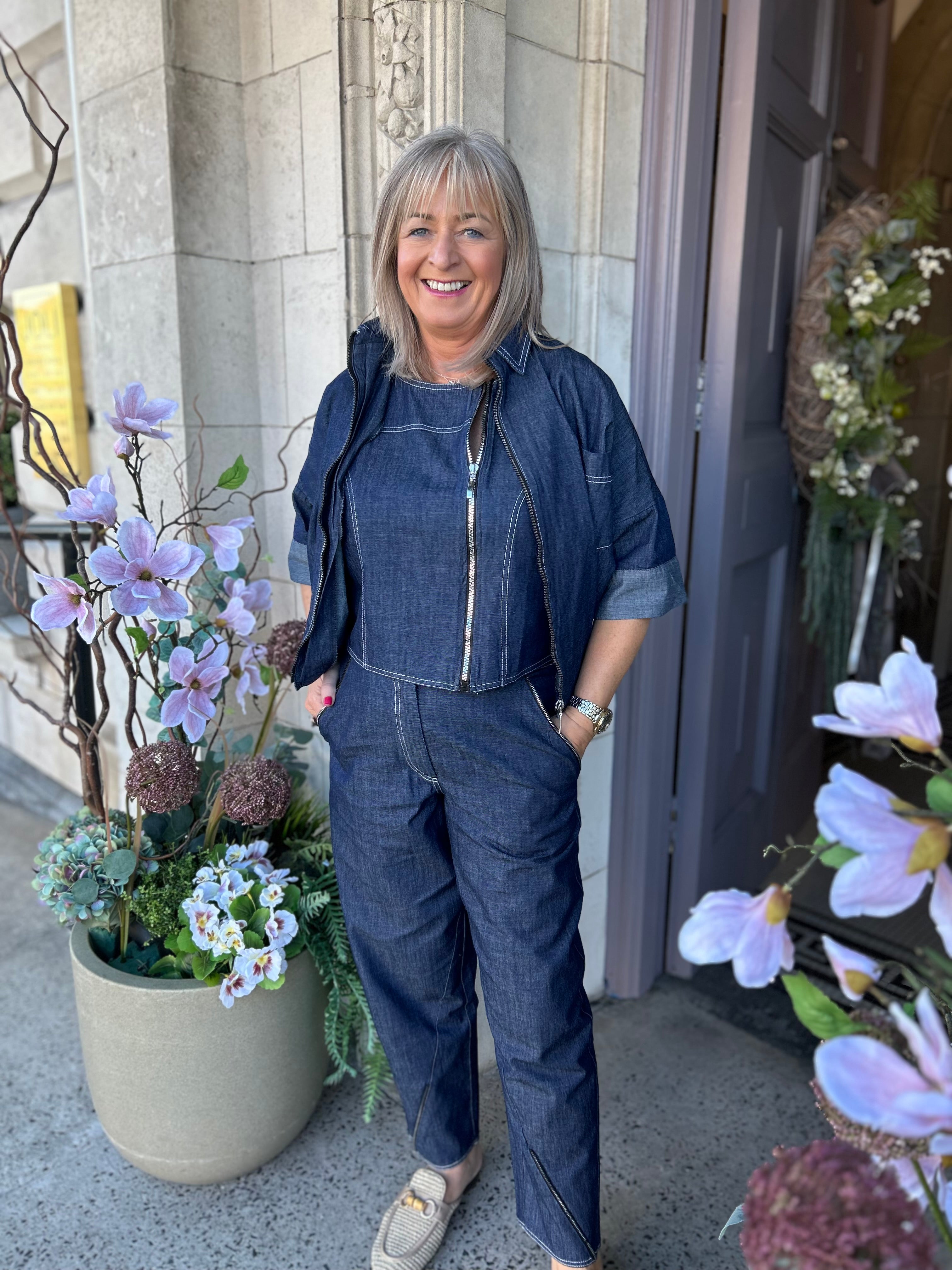 Front Zip Top in Denim