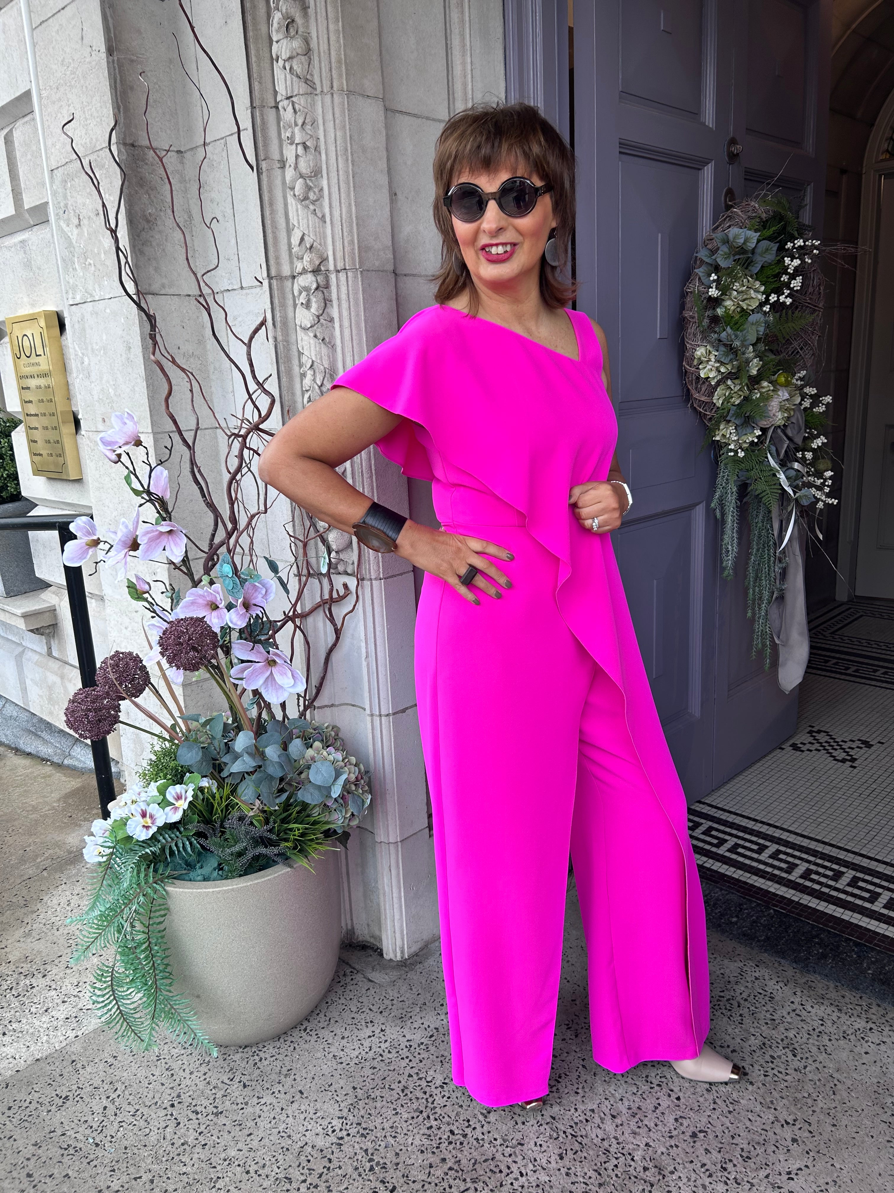 Jumpsuit With Over Top in Hot Pink