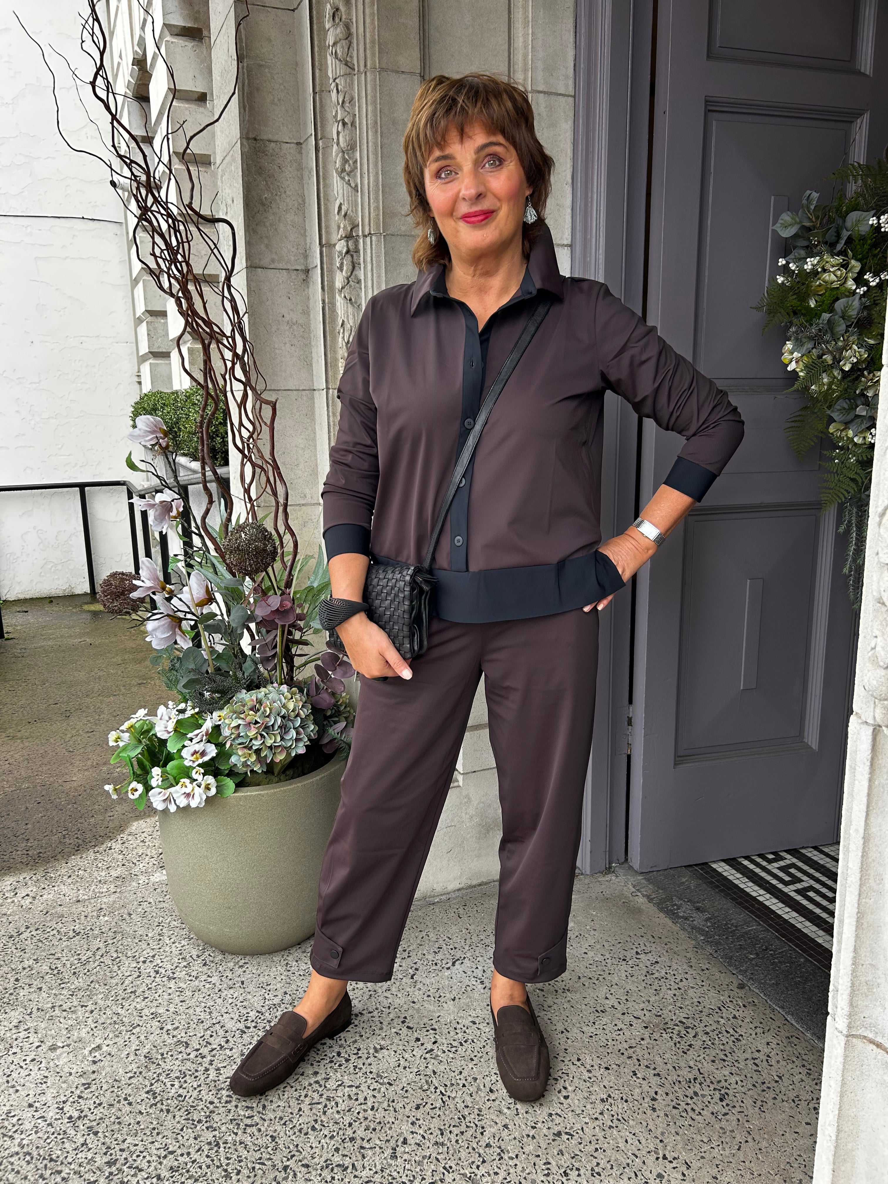 Drawstring Trouser With Tab At Hem in Choko