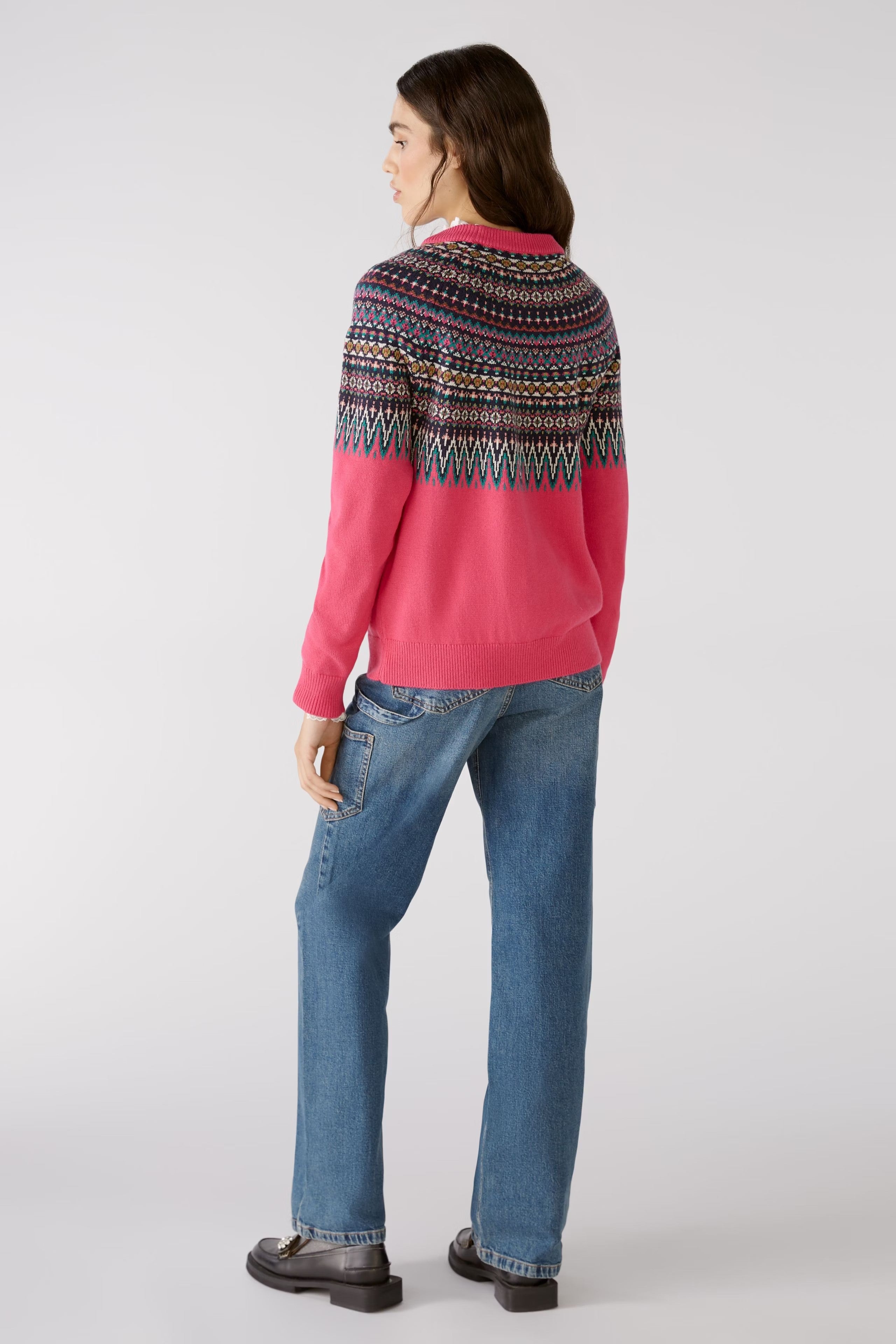 Jumper Knitted in Jacquard in Pink Green