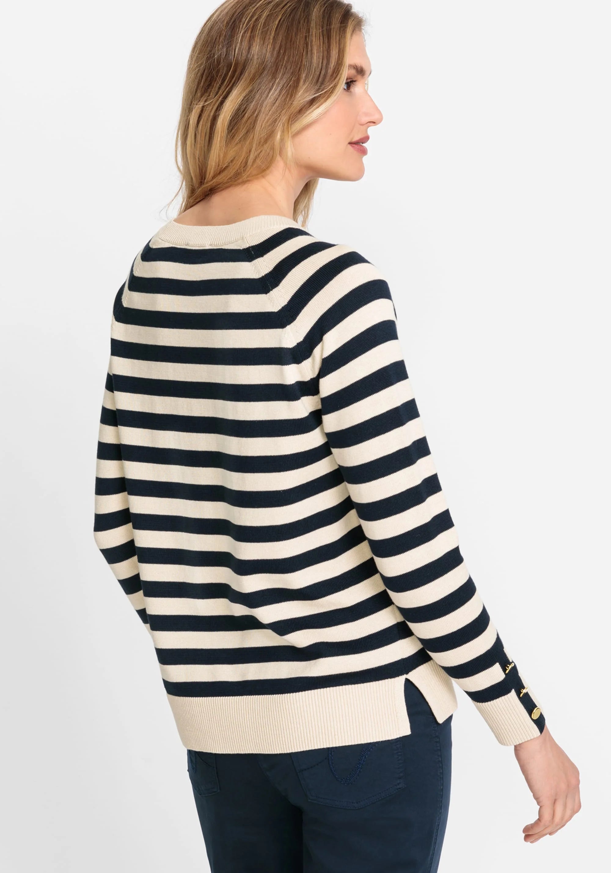 Long Sleeve Stripe Pullover in Ink Blue