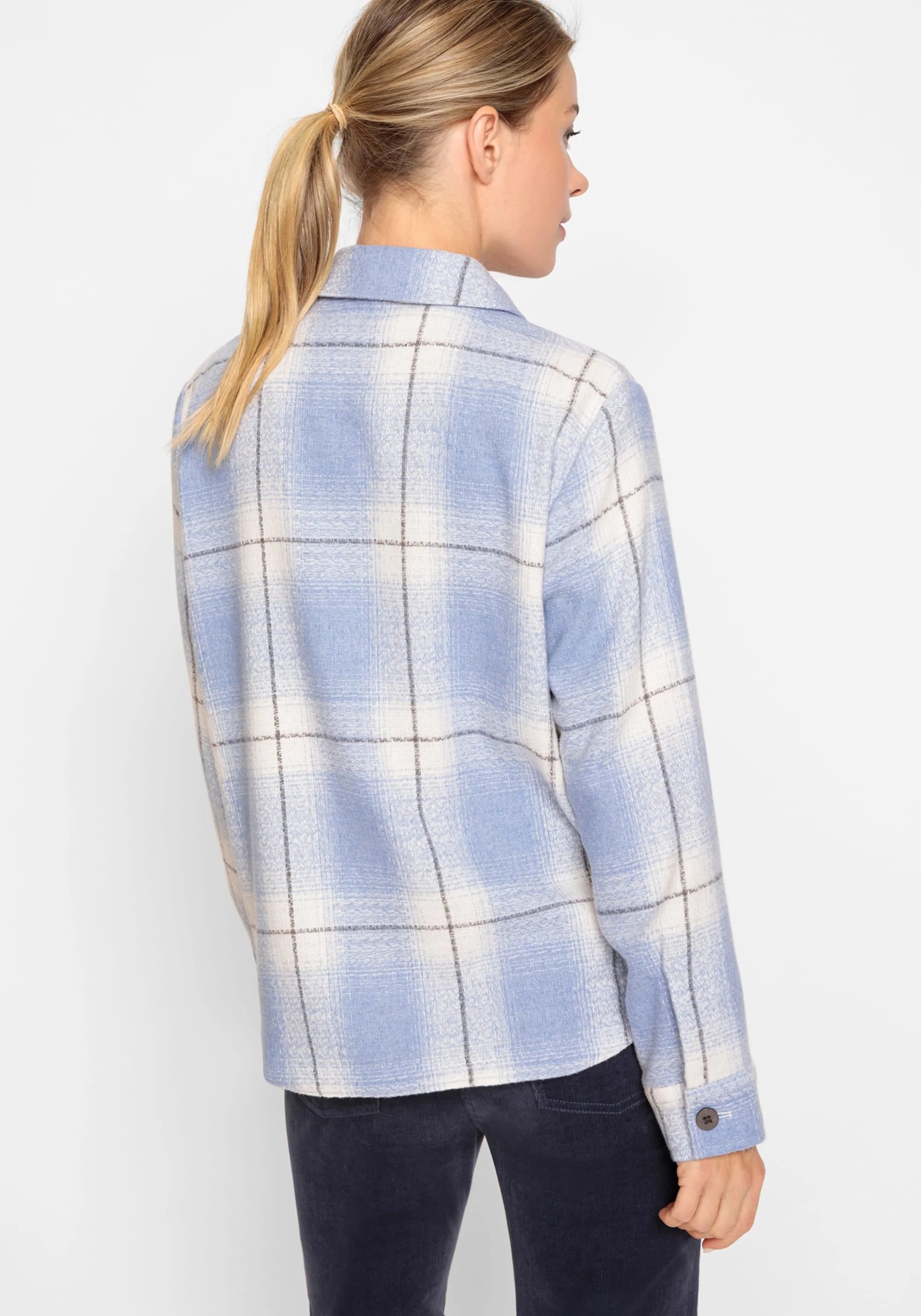 Wool Blend Long Sleeve Plaid Jacket in Sterling Blue