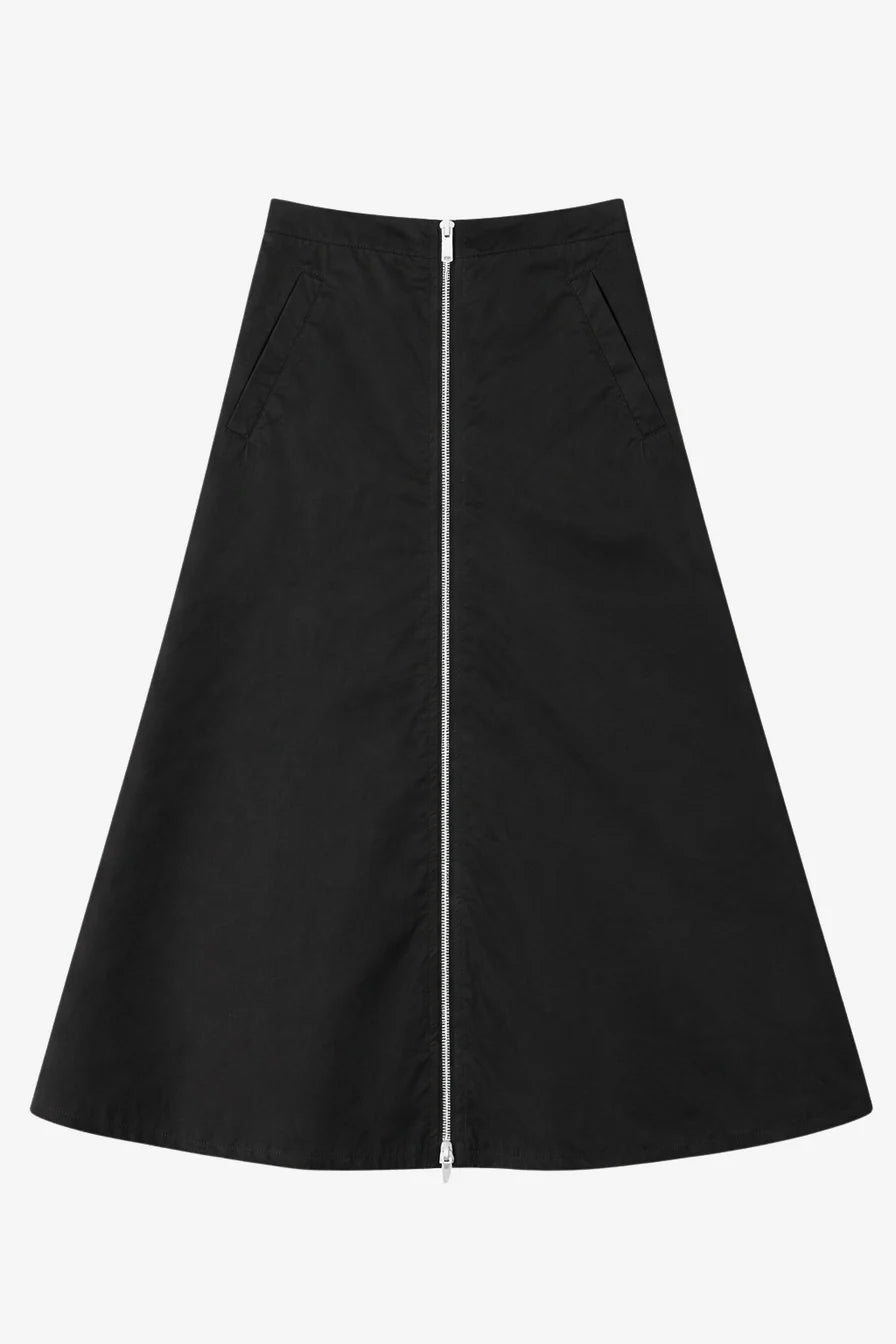 Bardolino Taffeta Zipper Skirt in Nero