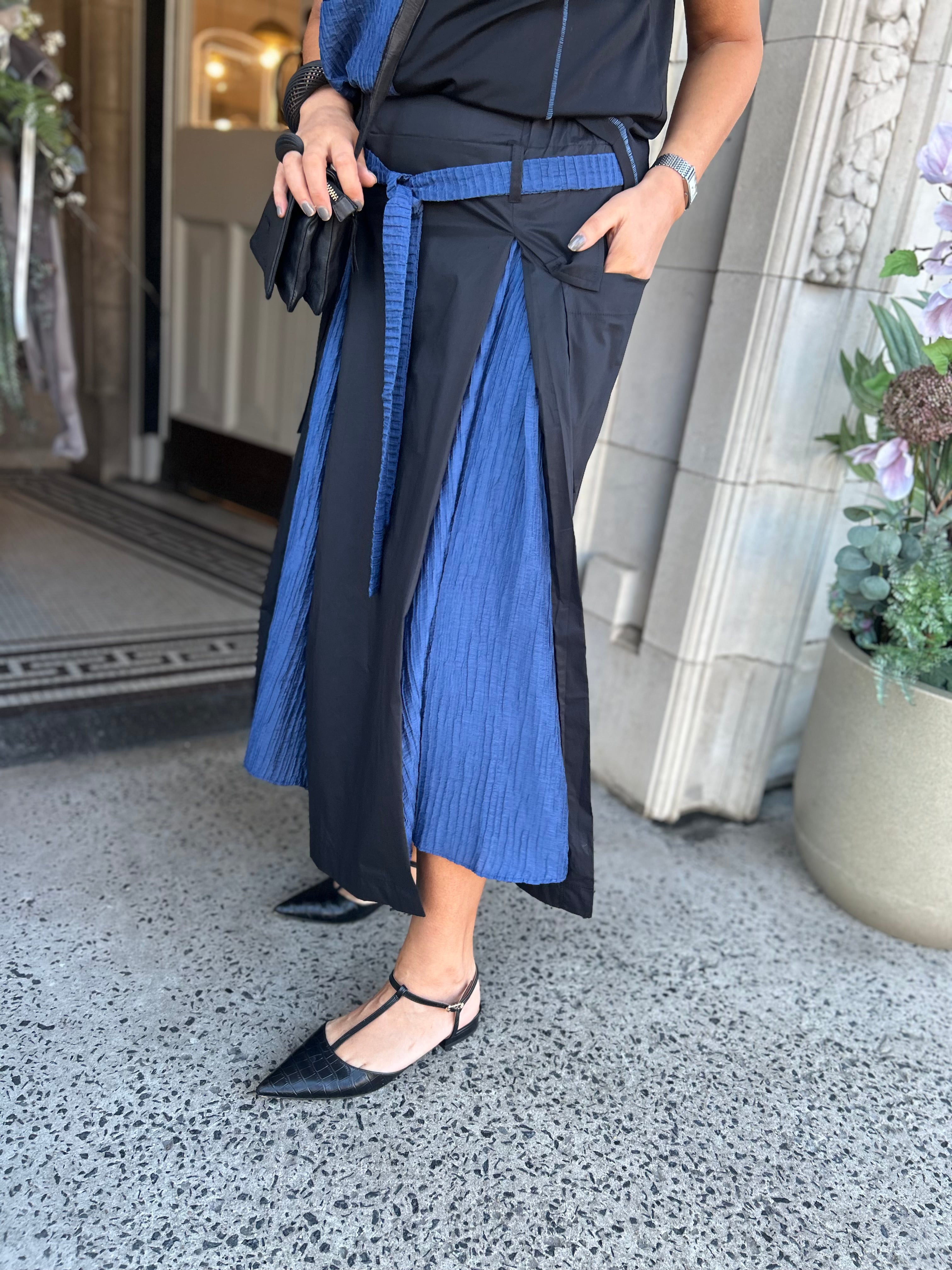 Contrast Panel Midi Skirt in Block Blue