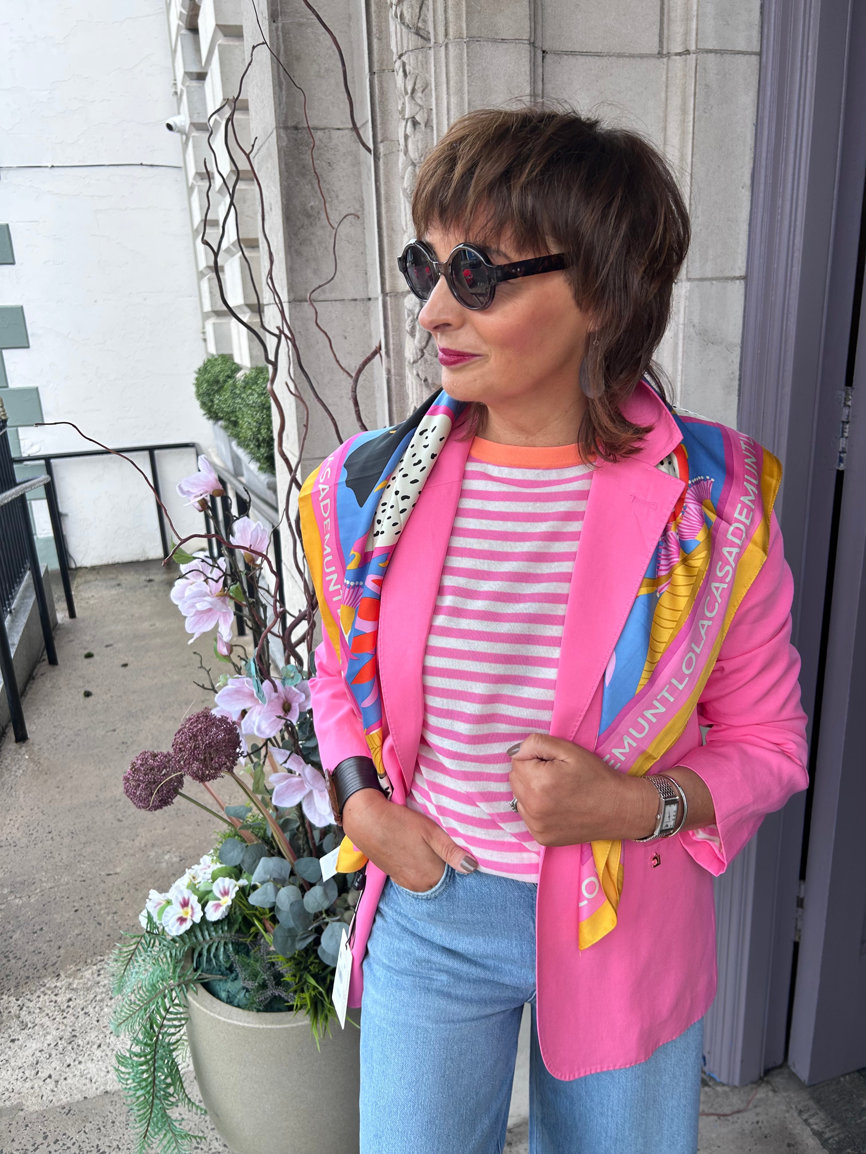 Two-Tone Striped Sweater  in Ecru/Pink