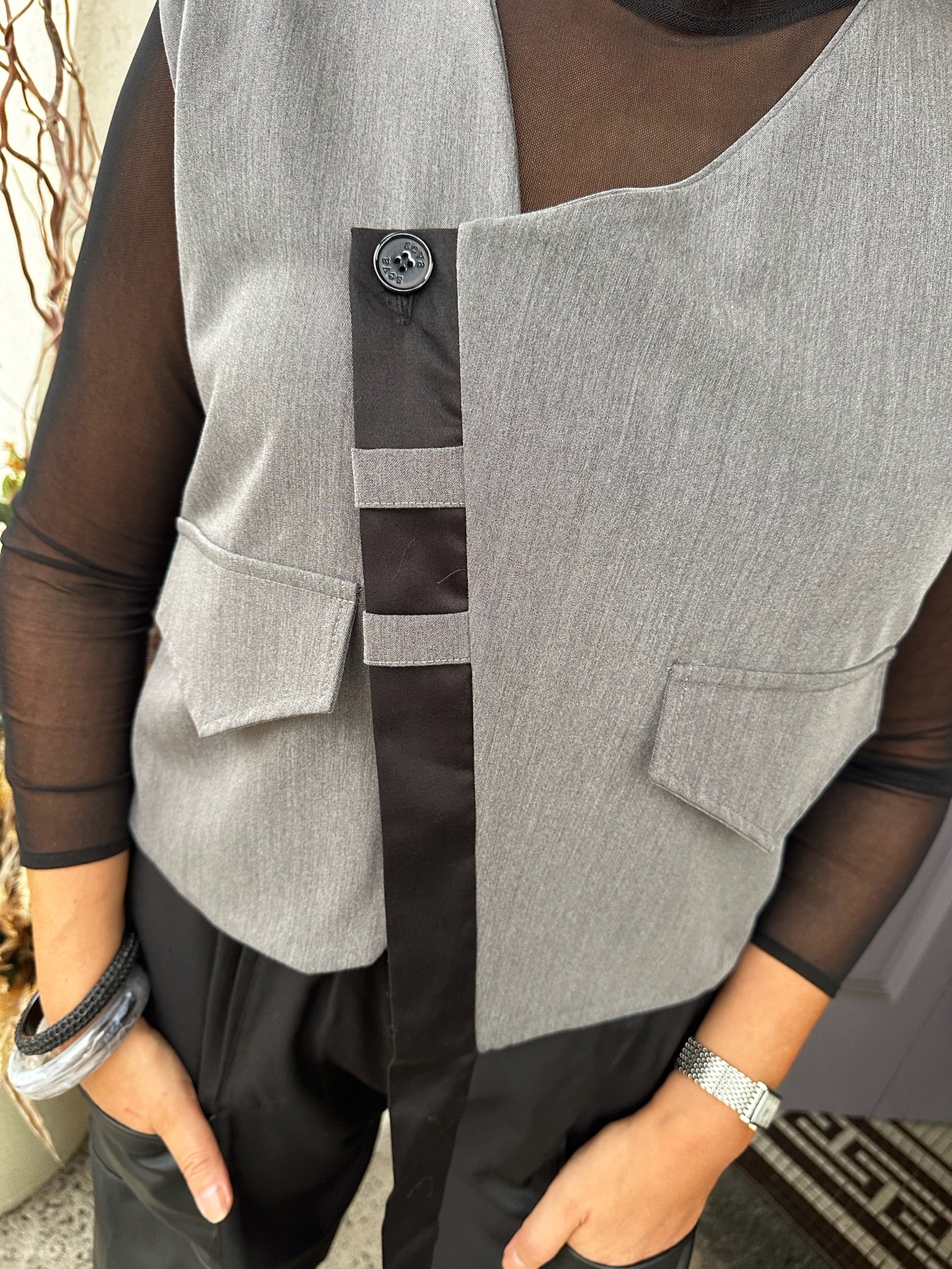 Asymmetric Detail Waistcoat in Grey
