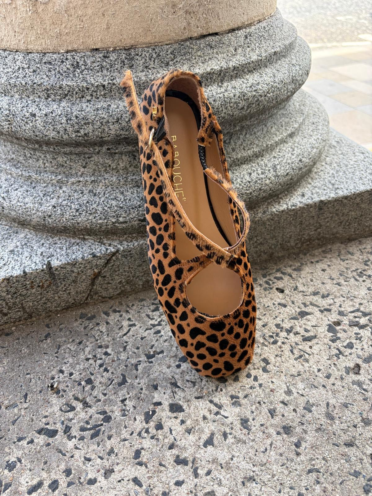 Jelka Leopard Print Ballet Pump in Pantar Cognac