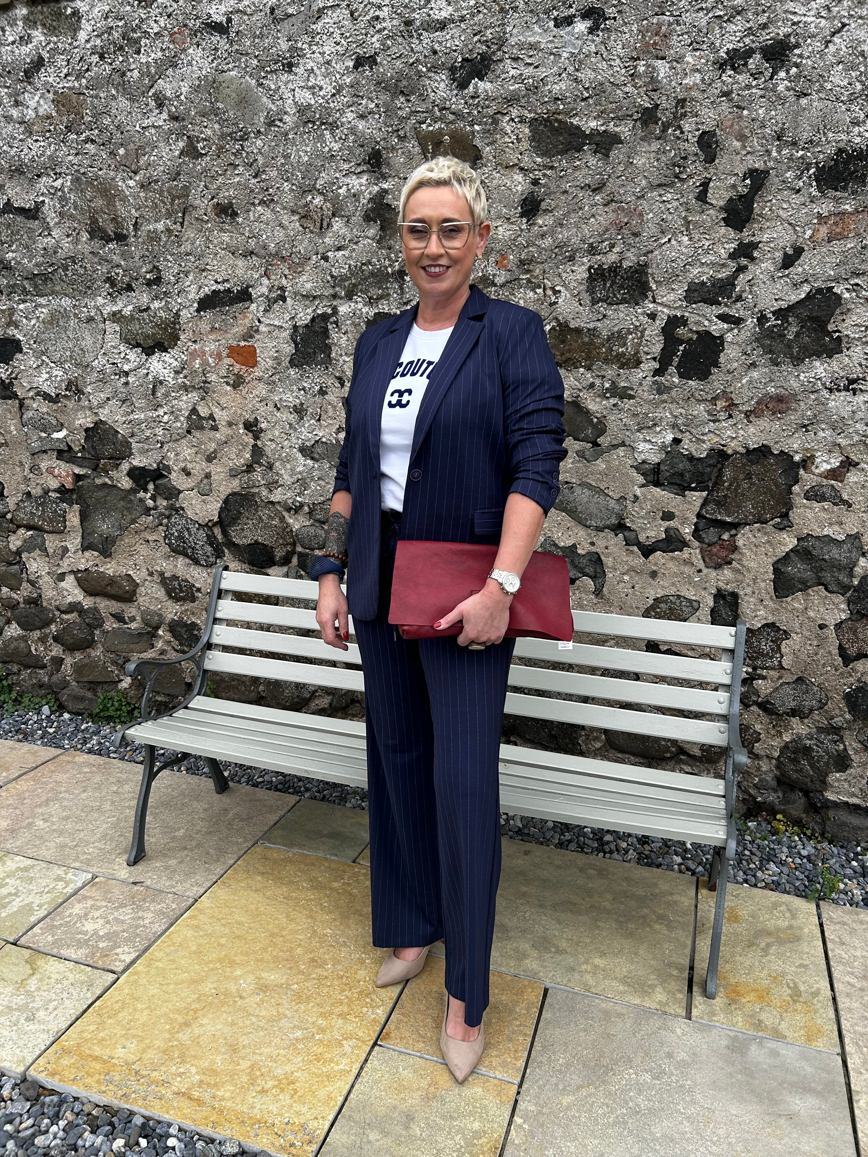 Pinstripe Trousers in Ink Blue