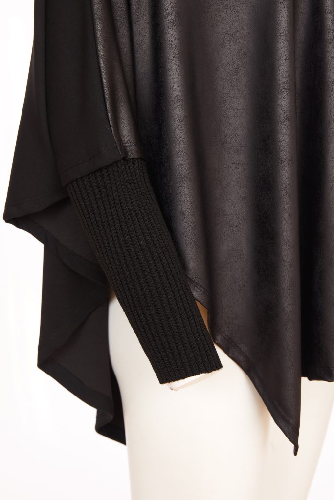 Cardi Shape Jacket with Contrast Fabric Cuff/Band in Black