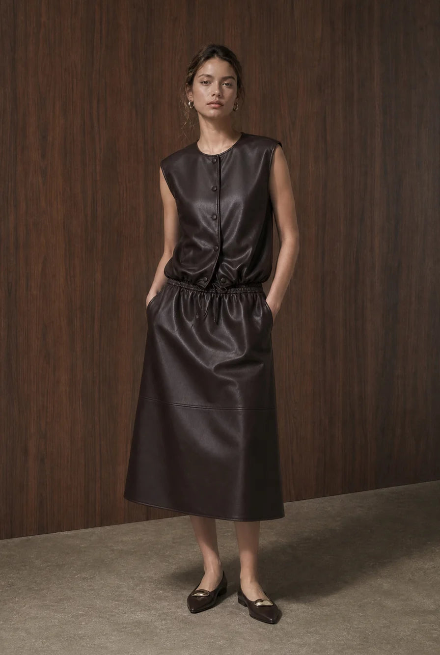Clare Eco Leather Vest in Dark Brown