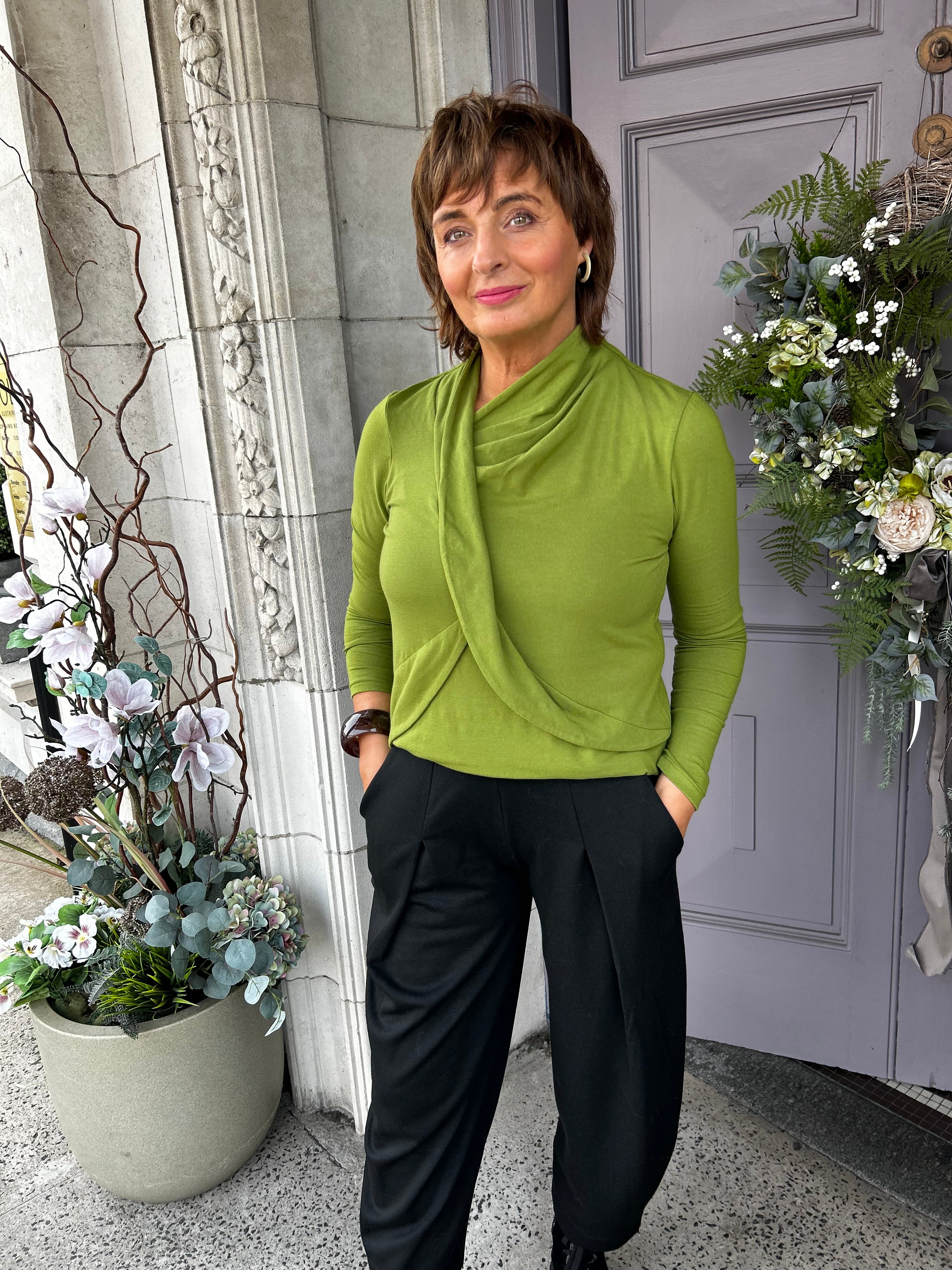 Draped Wrap Top in Green