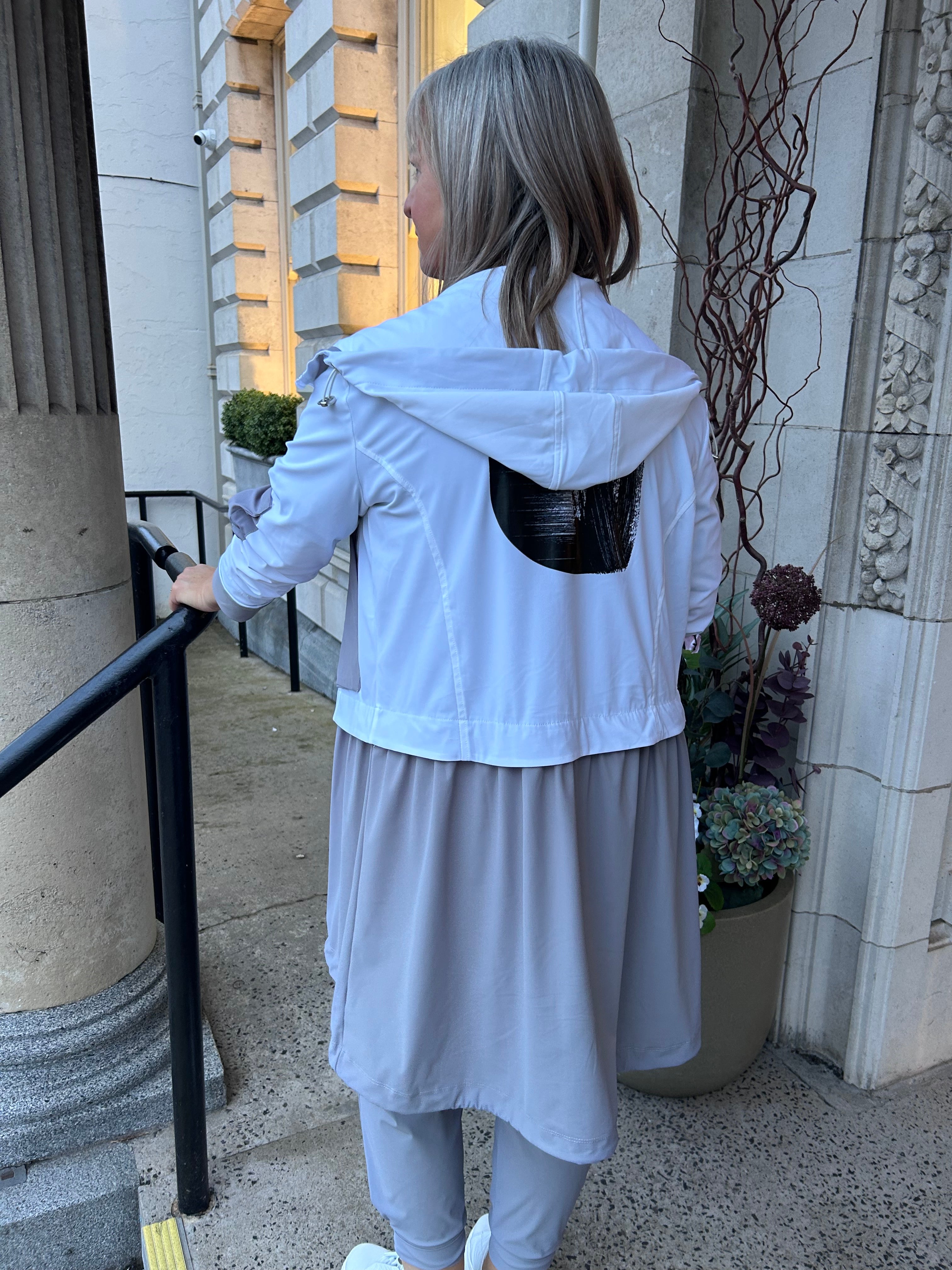 Hooded Jacket With Contrast Sections in White/Dove