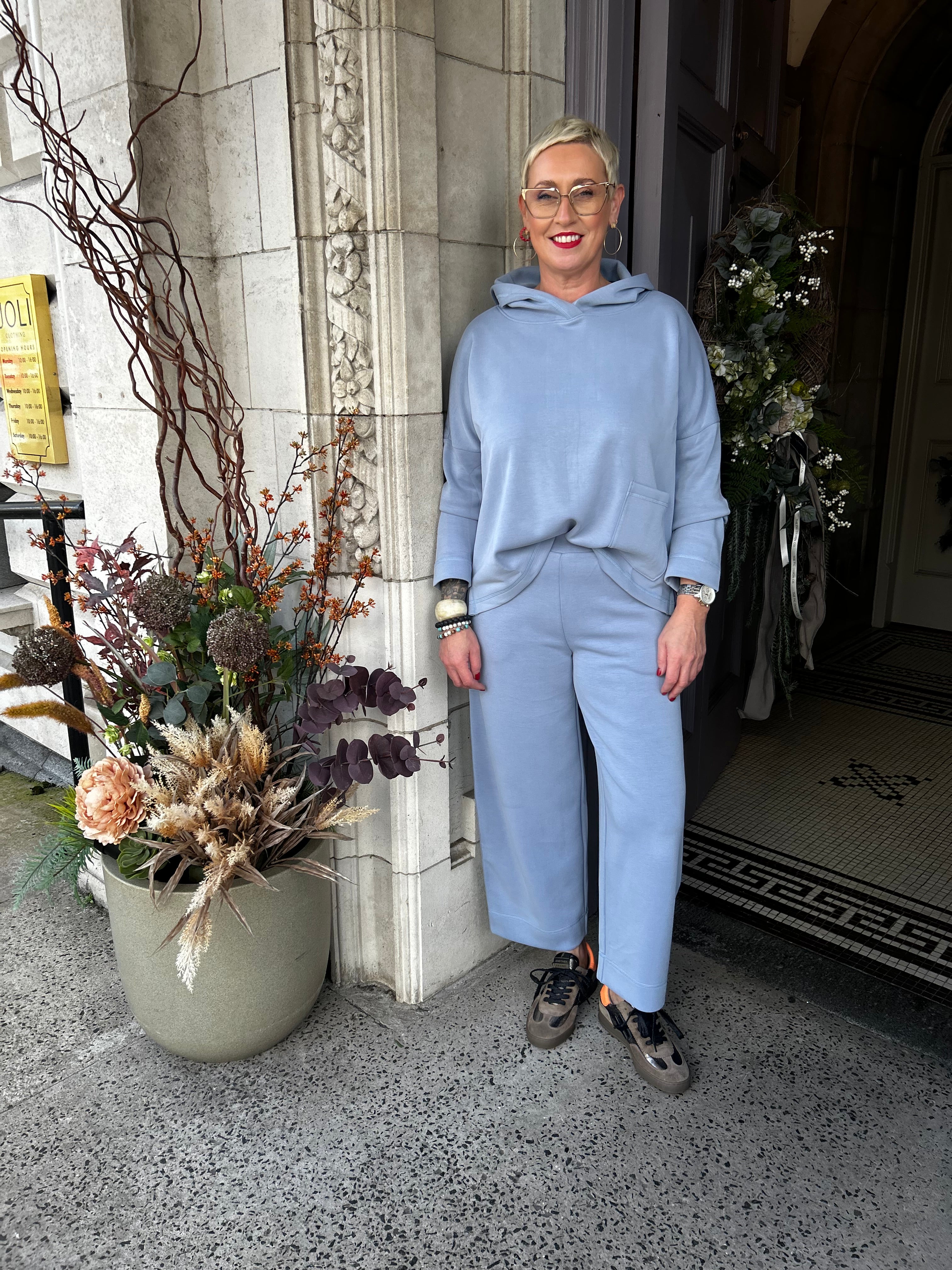 Jumper with Hood and Pocket Detail in Light Blue