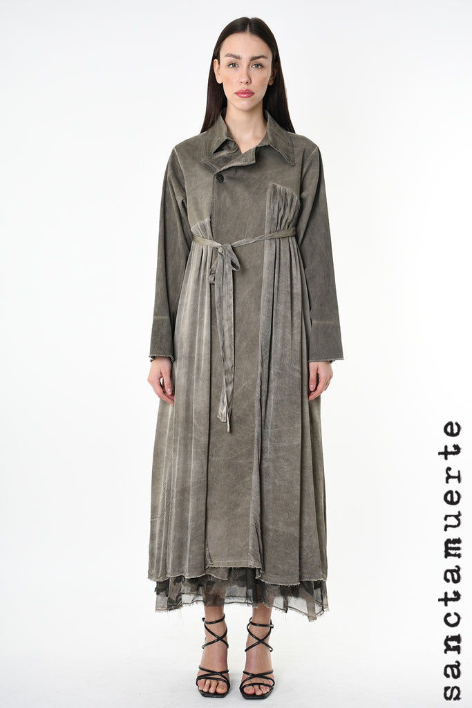 Double Chest Trench Coat in Green Tuscany