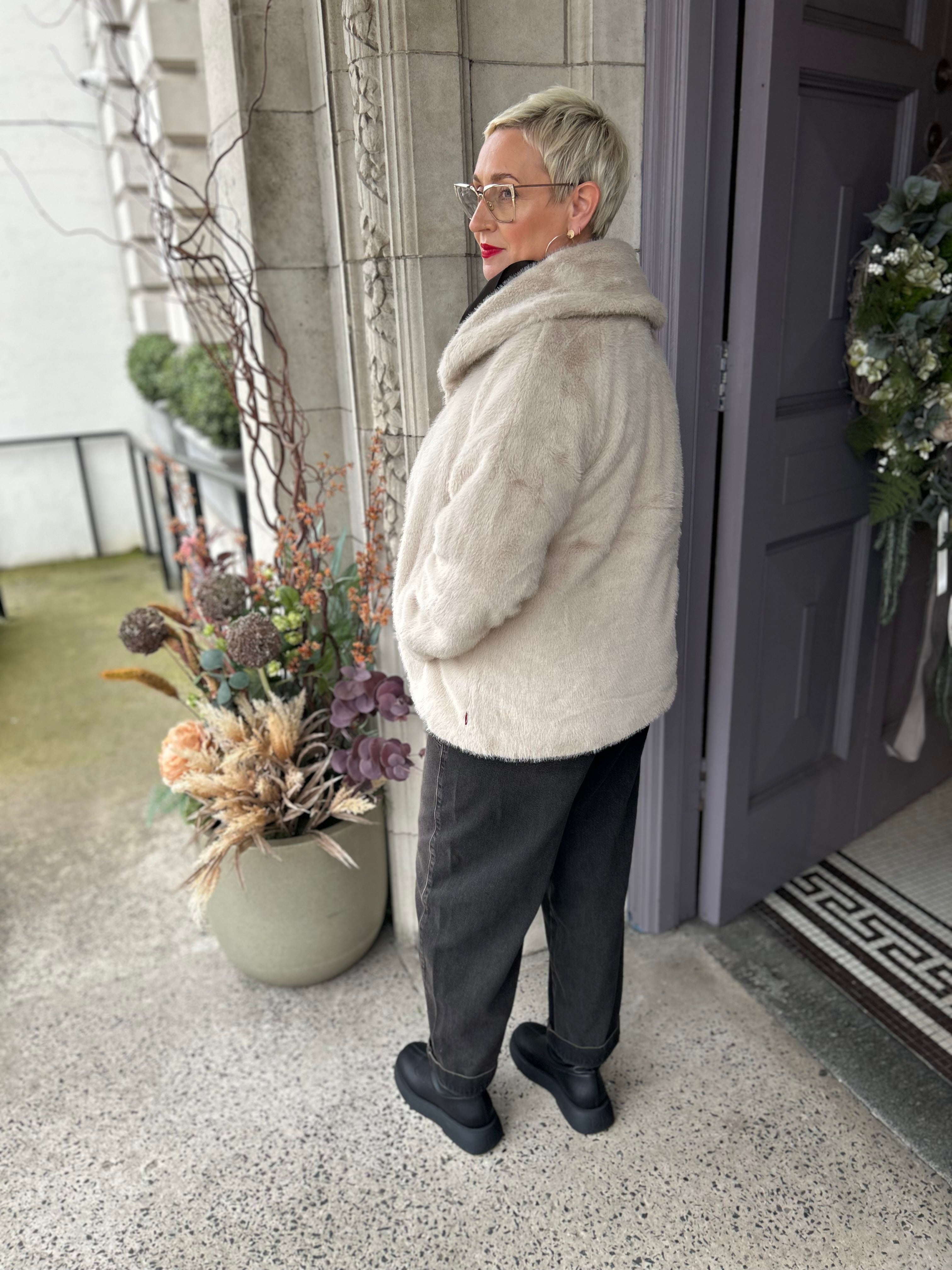 Faux Fur Jacket in Cream