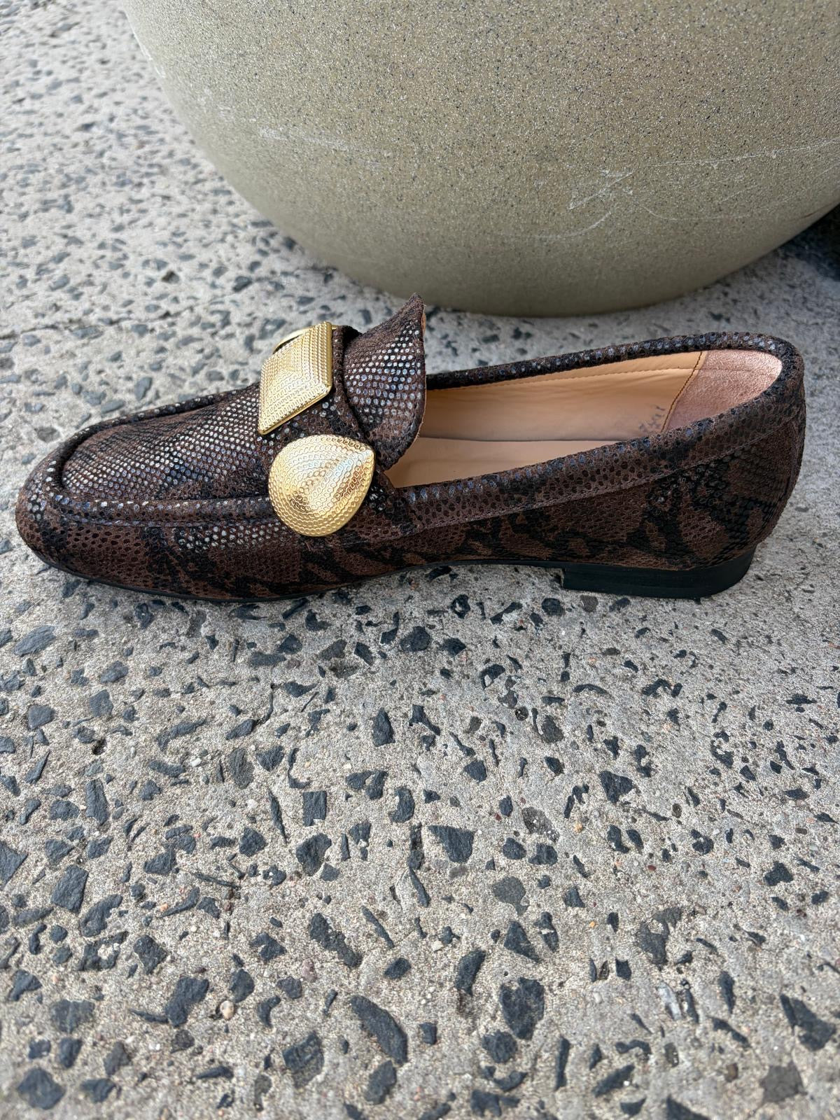 Snake Print Loafer in Ebony