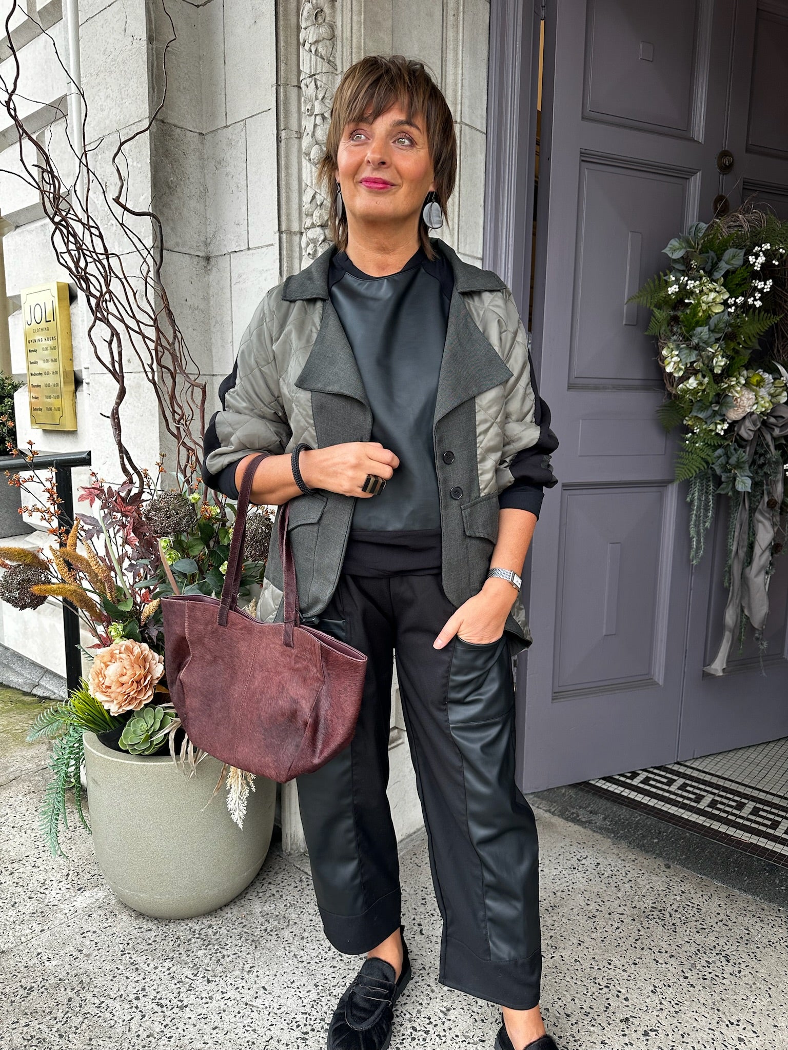Contrast Quilted Jacket in Sage/Black