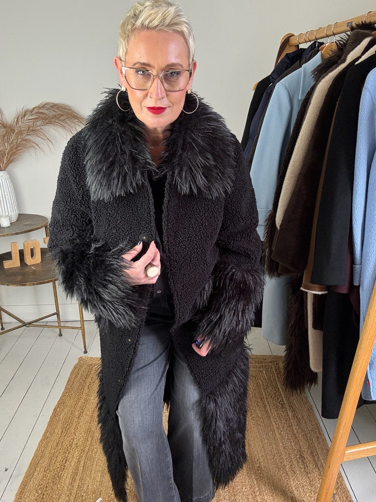 Sienna Reversible Long Coat in Black