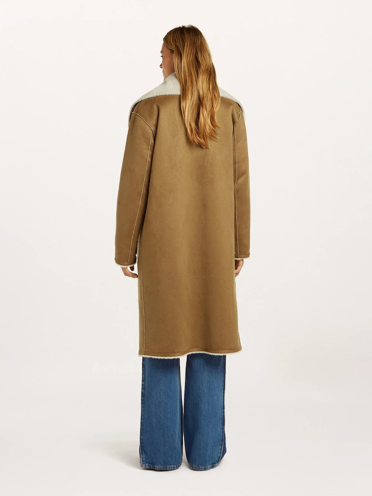 Elif Reversible Faux Lammy Coat in Tobacco