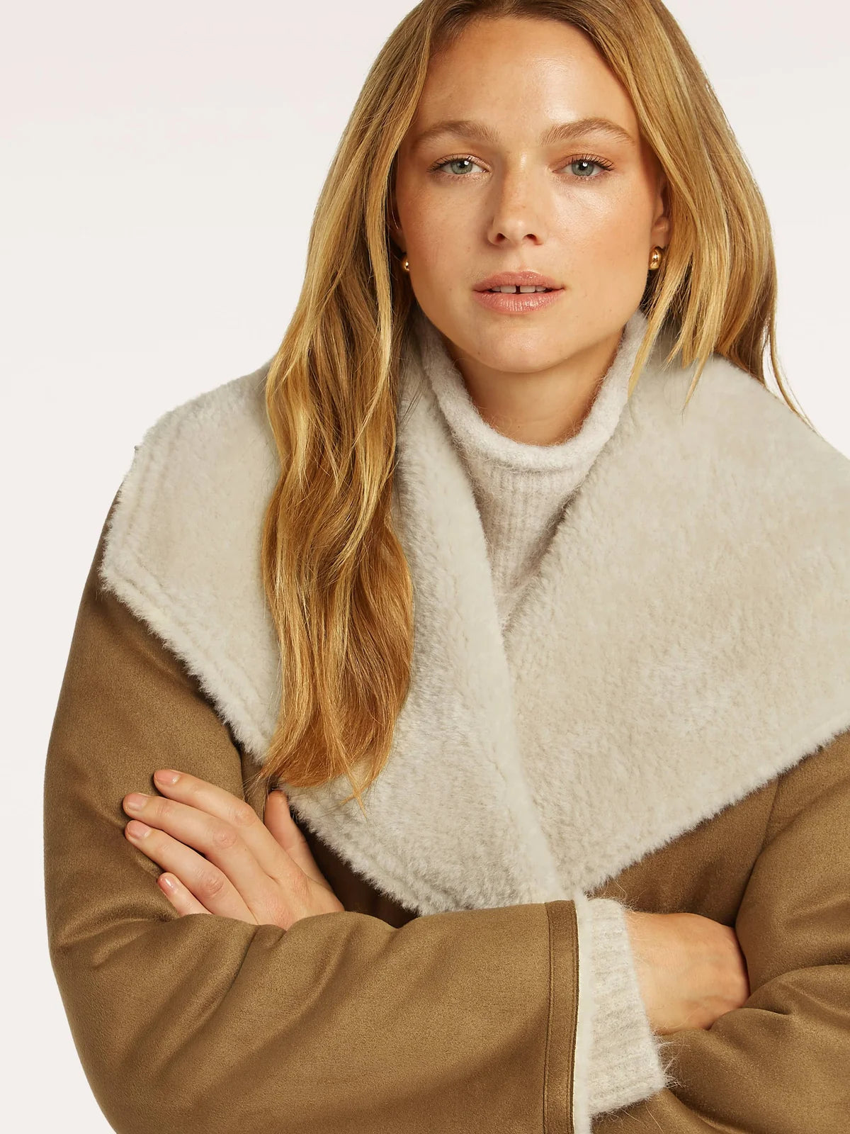 Elif Reversible Faux Lammy Coat in Tobacco